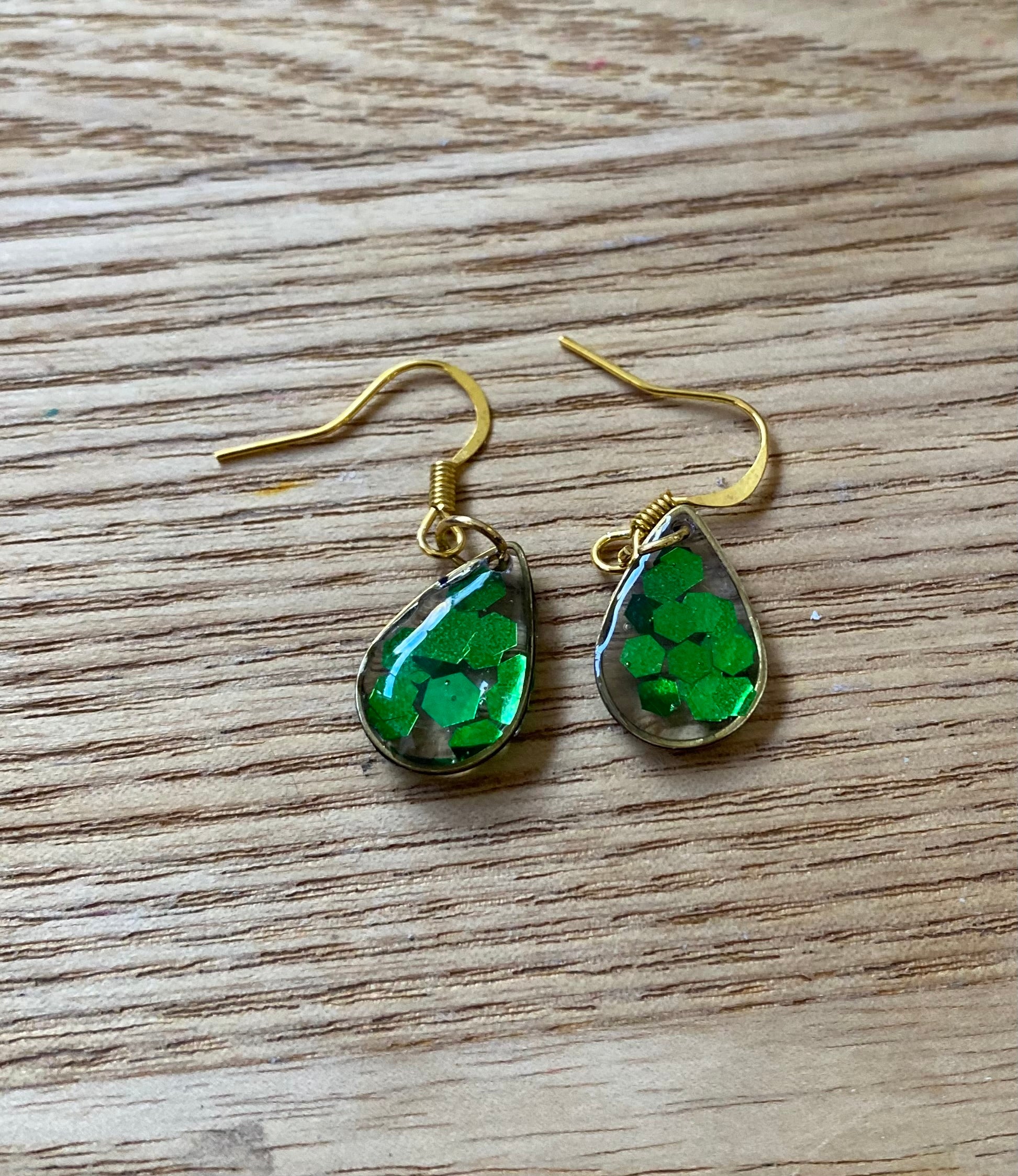 Green resin earrings