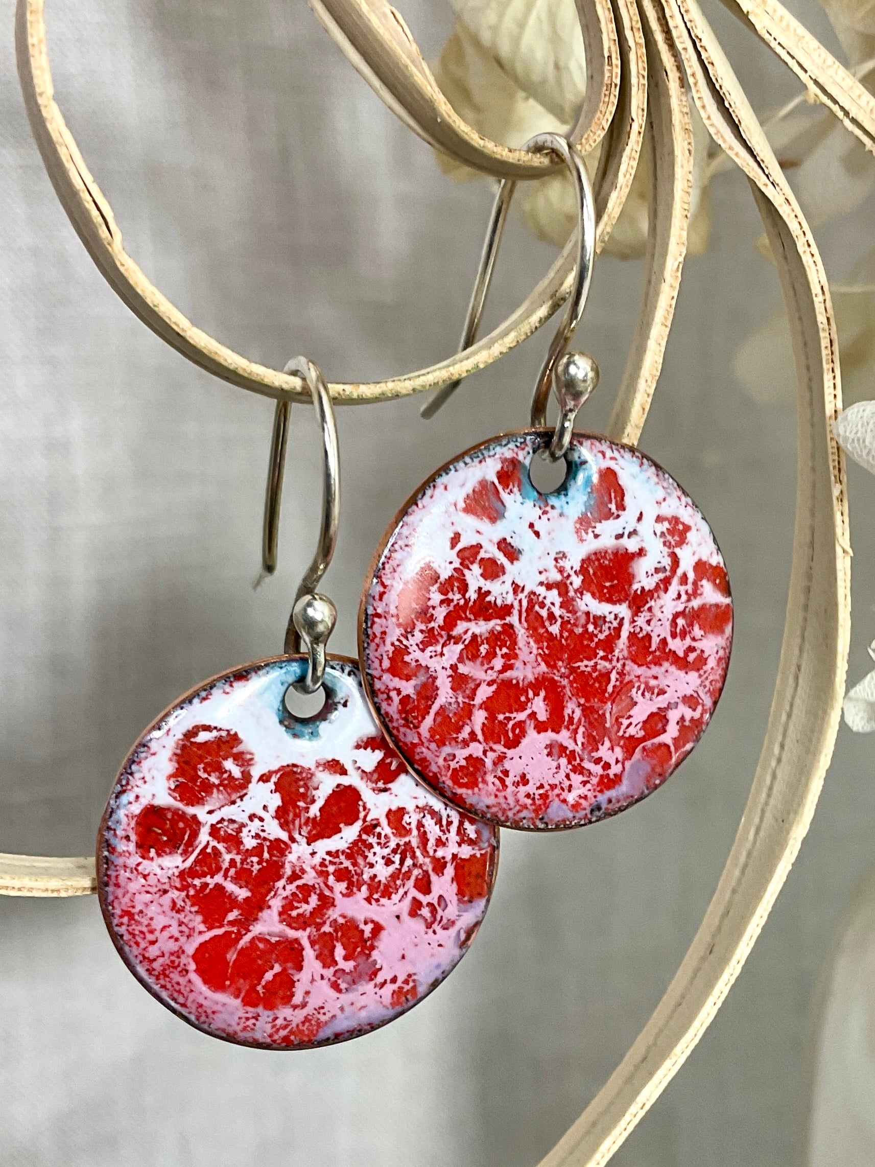 Pink lemonade. Enamel earrings. Handmade