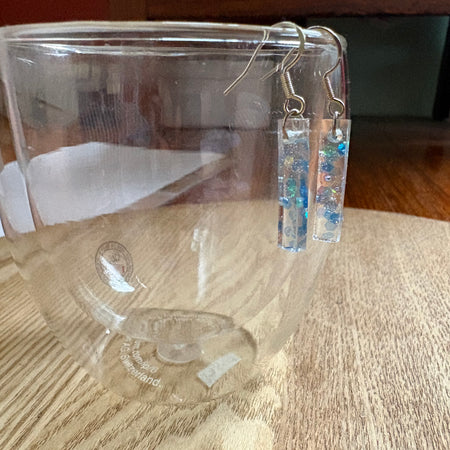 Resin earrings blue & yellow