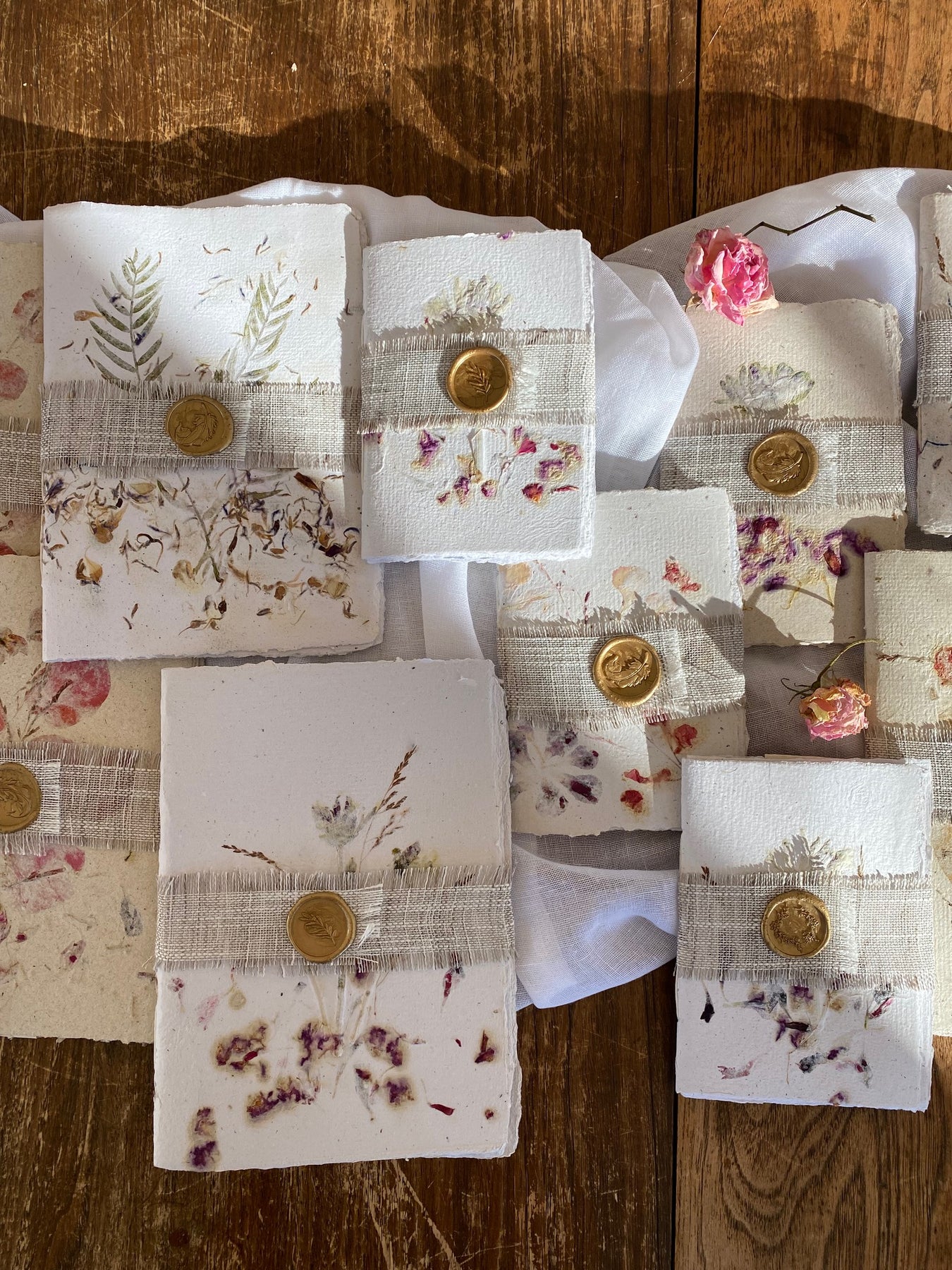 Floral Handmade Paper Notebook - with the Linen wax seal bookmark.