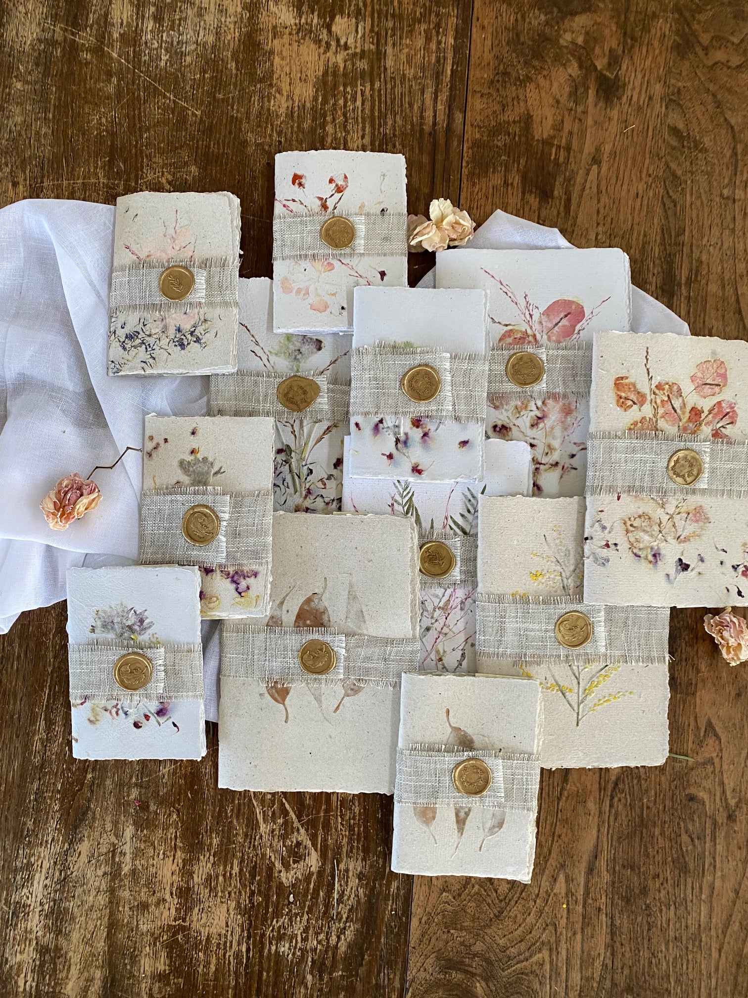 Floral Handmade Paper Notebook - with the Linen wax seal bookmark.