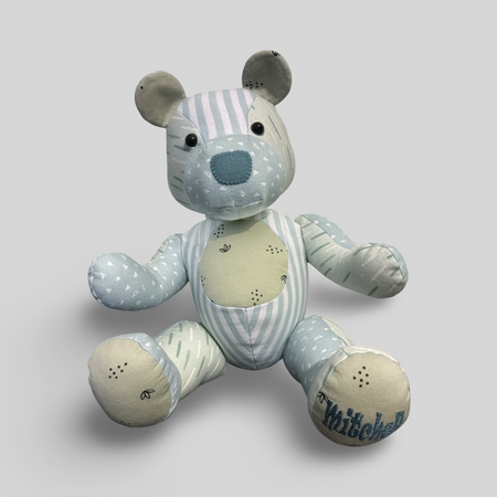 Personalised Memory Bear: Keepsake Stuffed Animal Made From Loved Ones' Clothes. Embroidered