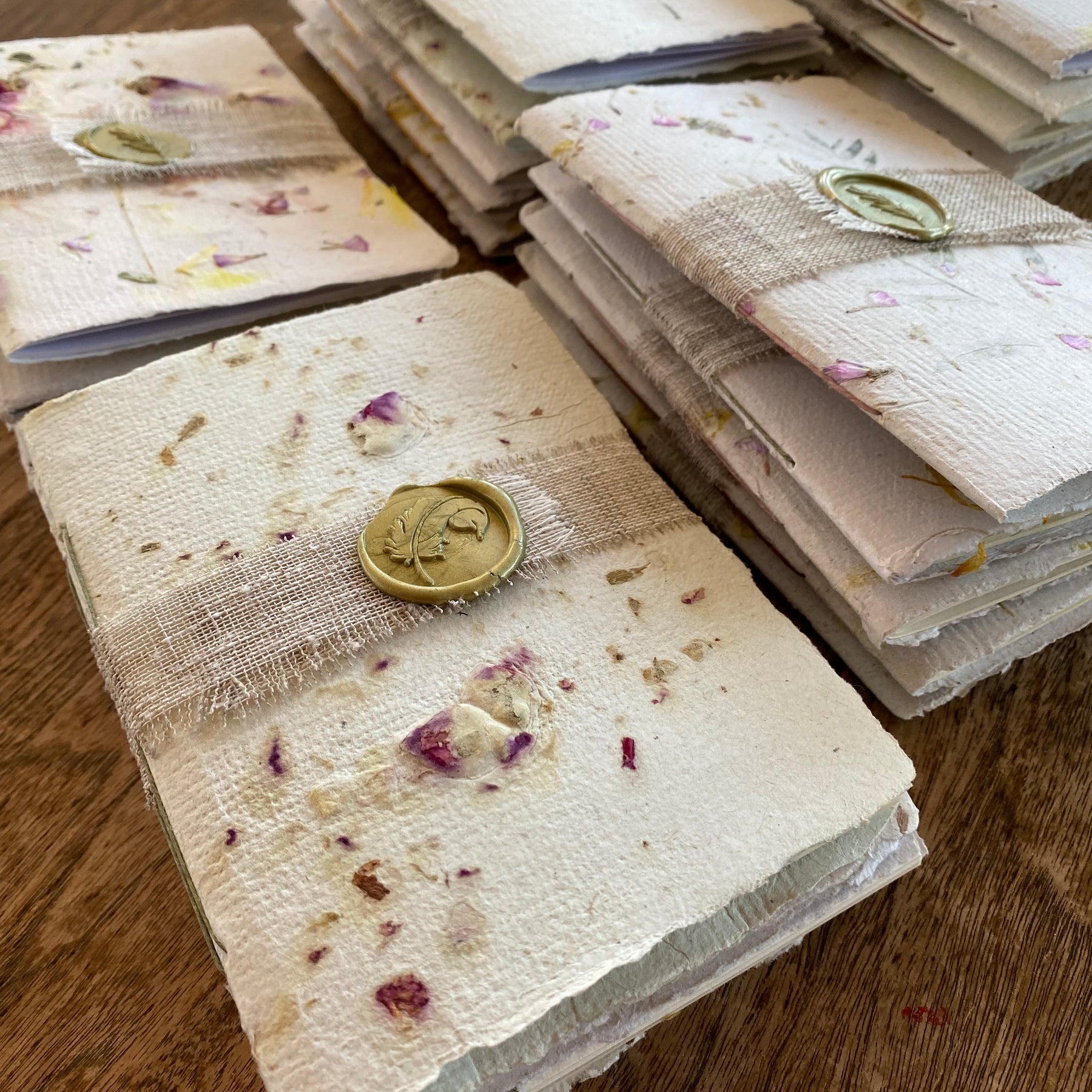 Floral Handmade Paper Notebook - with the Linen wax seal bookmark.