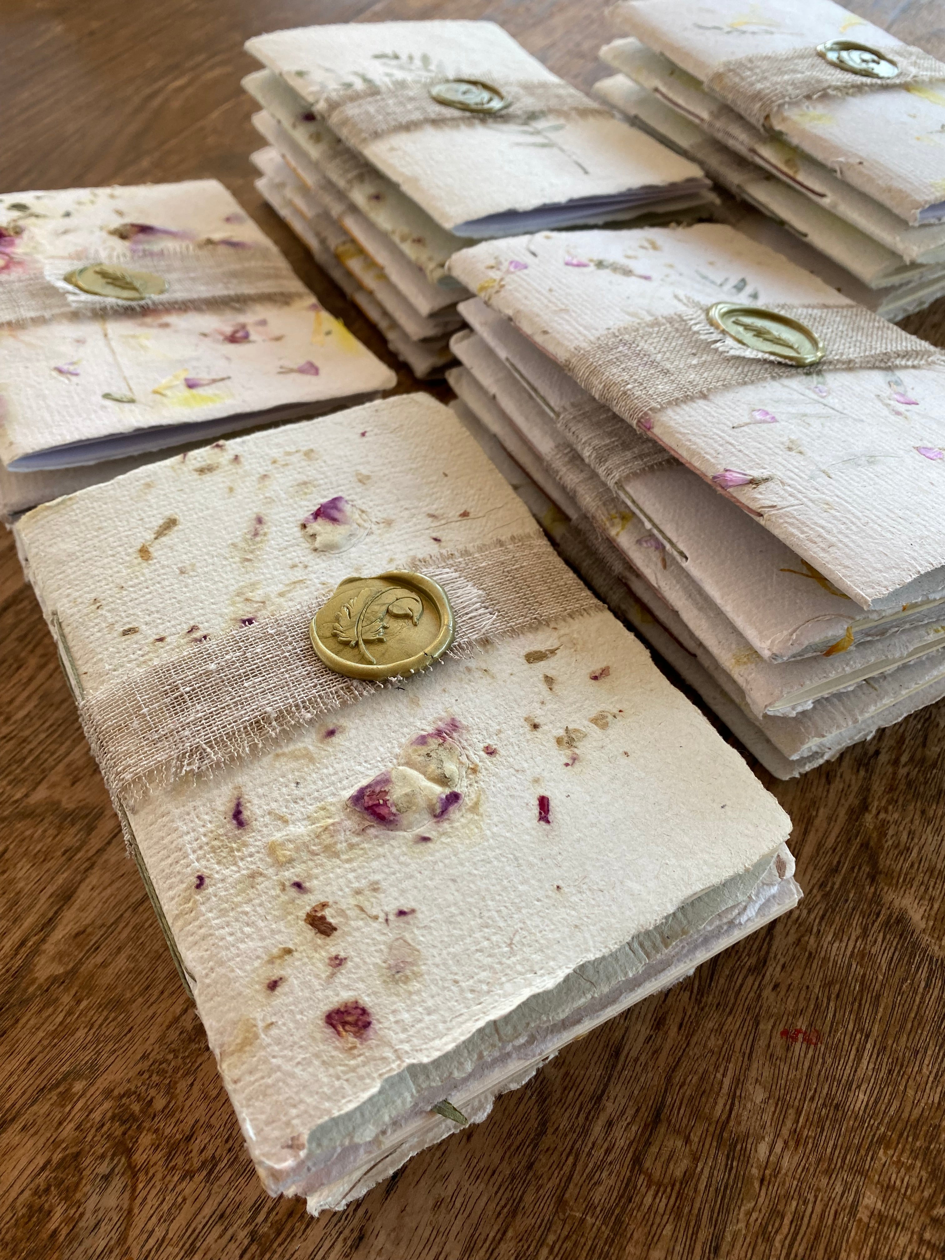 Floral Handmade Paper Notebook - with the Linen wax seal bookmark.