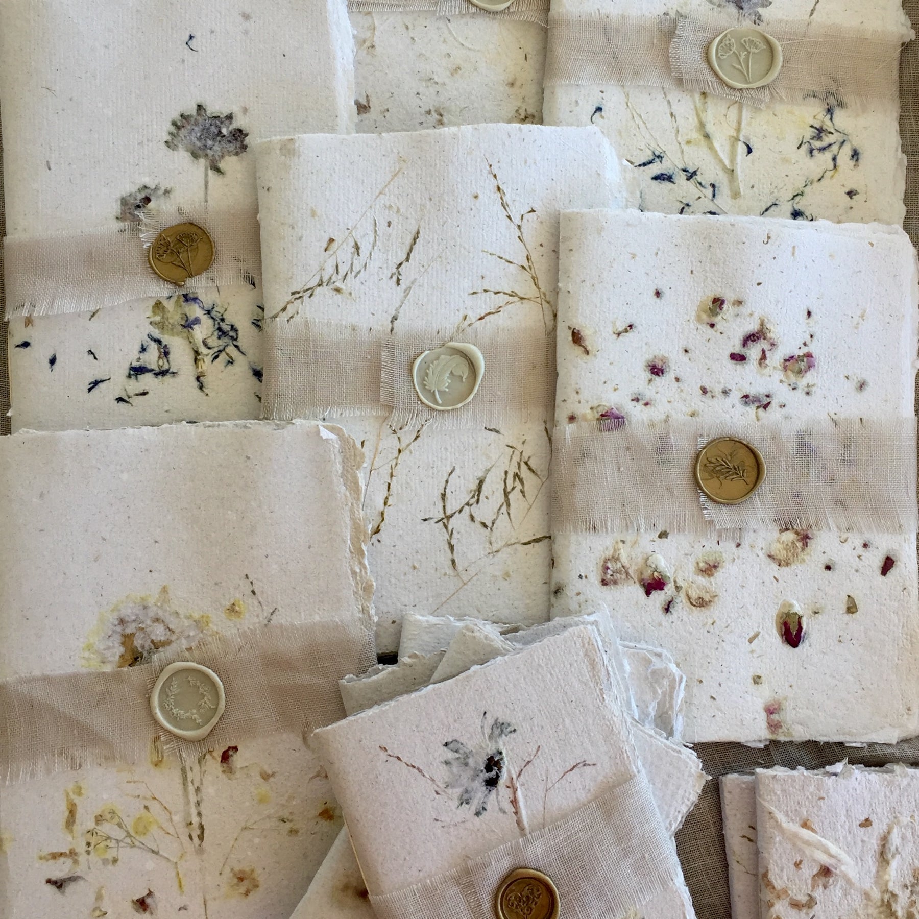 Floral Handmade Paper Notebook - with the Linen wax seal bookmark.