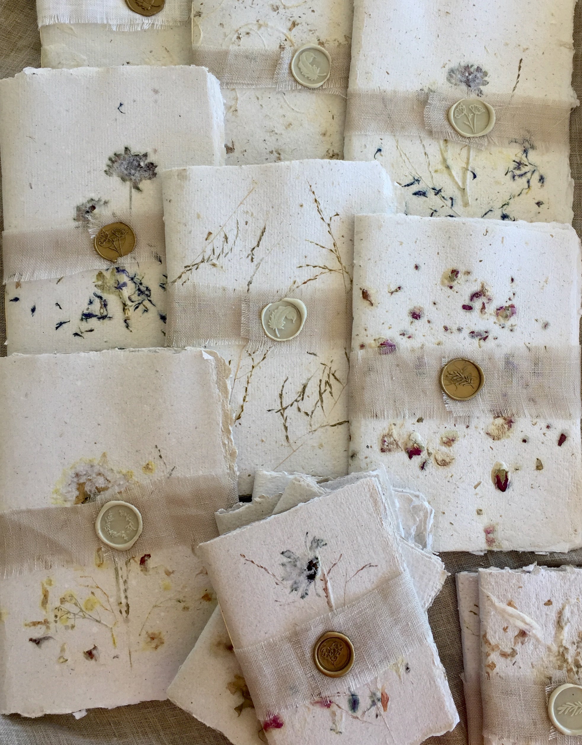 Floral Handmade Paper Notebook - with the Linen wax seal bookmark.