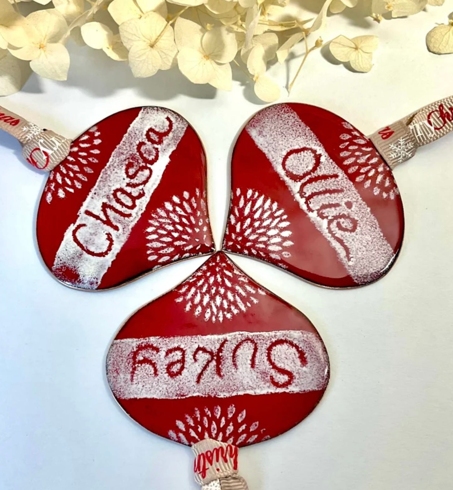 Personalised Christmas decorations. Handmade enamel