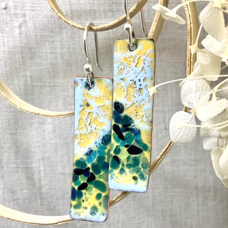 Sand and sea. Enamel earrings. Handmade