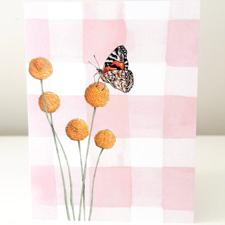 Greeting Card - Billy Buttons & Australian Painted Lady Butterfly