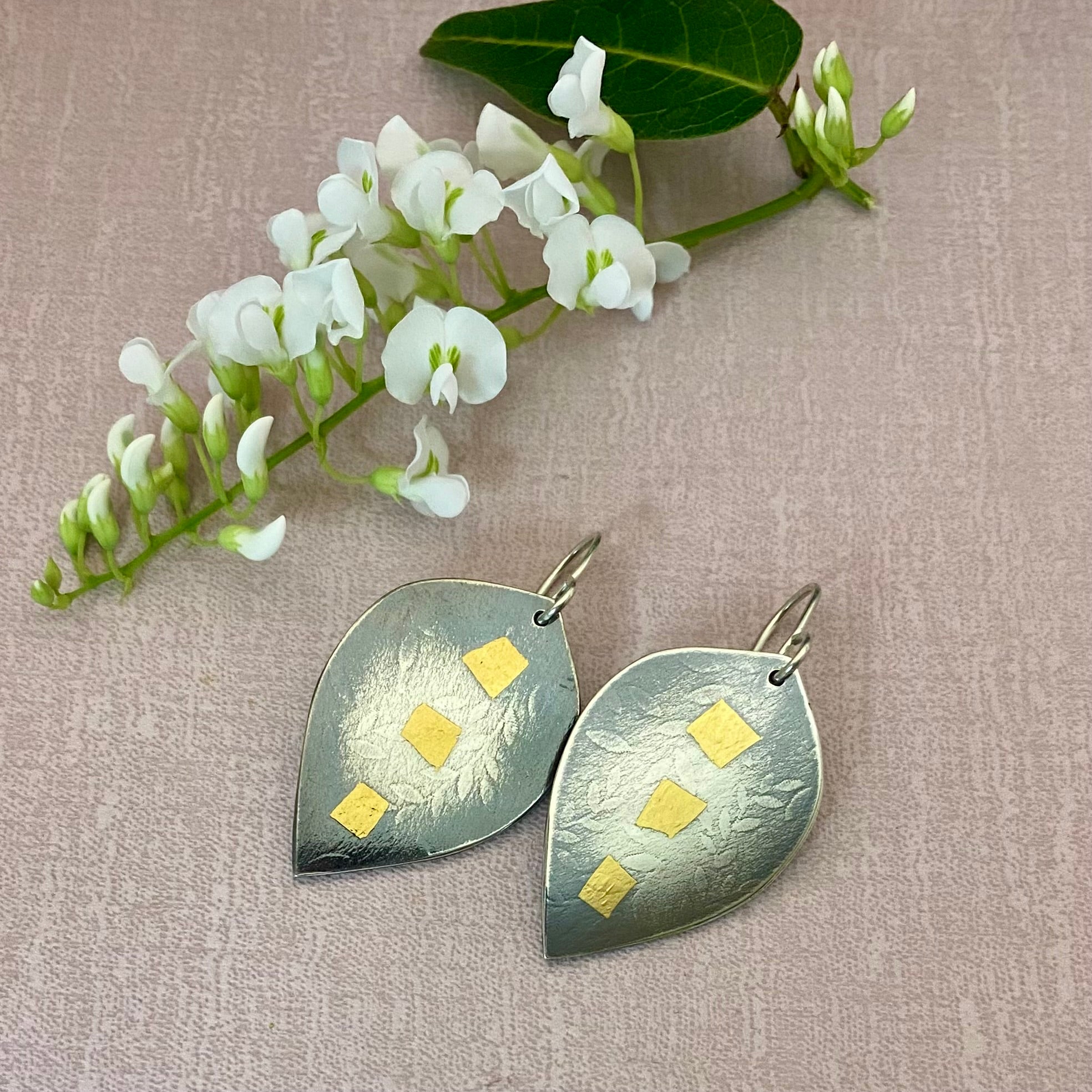 Leaf Fall 24K Gold Keum Boo Sterling Earrings