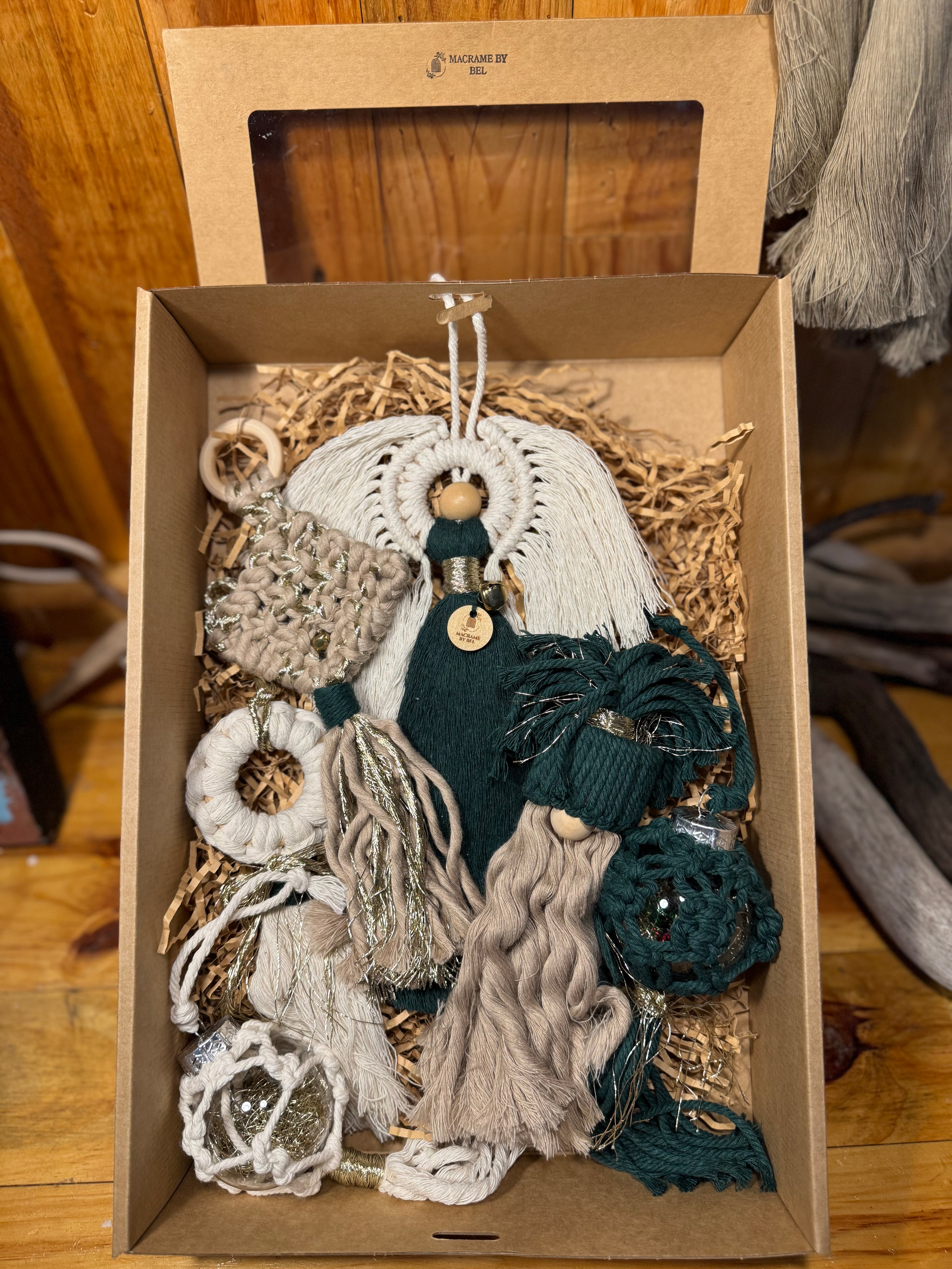 Macrame Xmas Decor Box Set (angel, tree, santa, 2 baubles and 1 wreath)