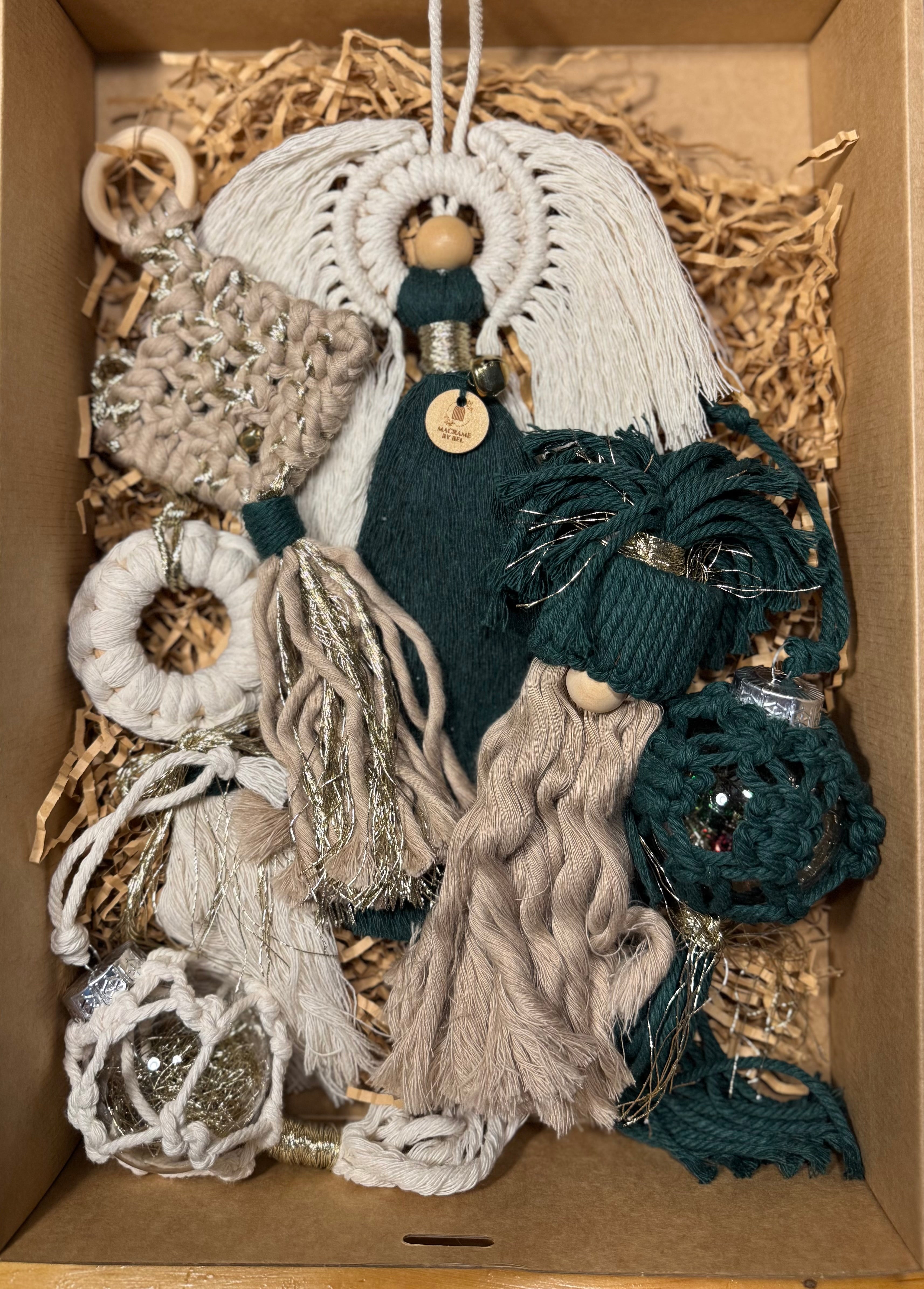Macrame Xmas Decor Box Set (angel, tree, santa, 2 baubles and 1 wreath)