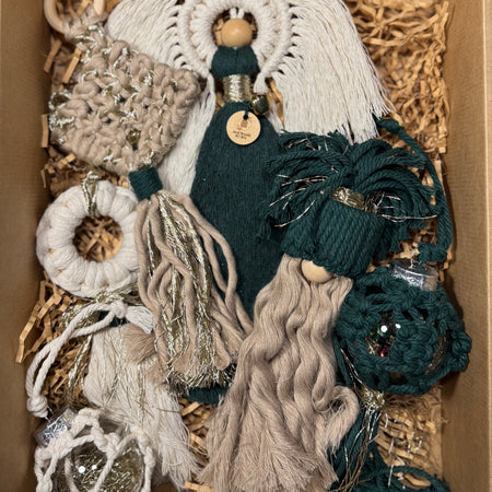 Macrame Xmas Decor Box Set (angel, tree, santa, 2 baubles and 1 wreath)
