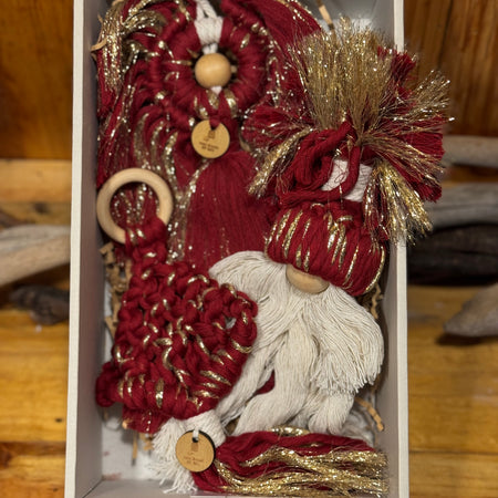 Macrame Xmas Decor Box Set (Red and Gold angel, tree, santa)