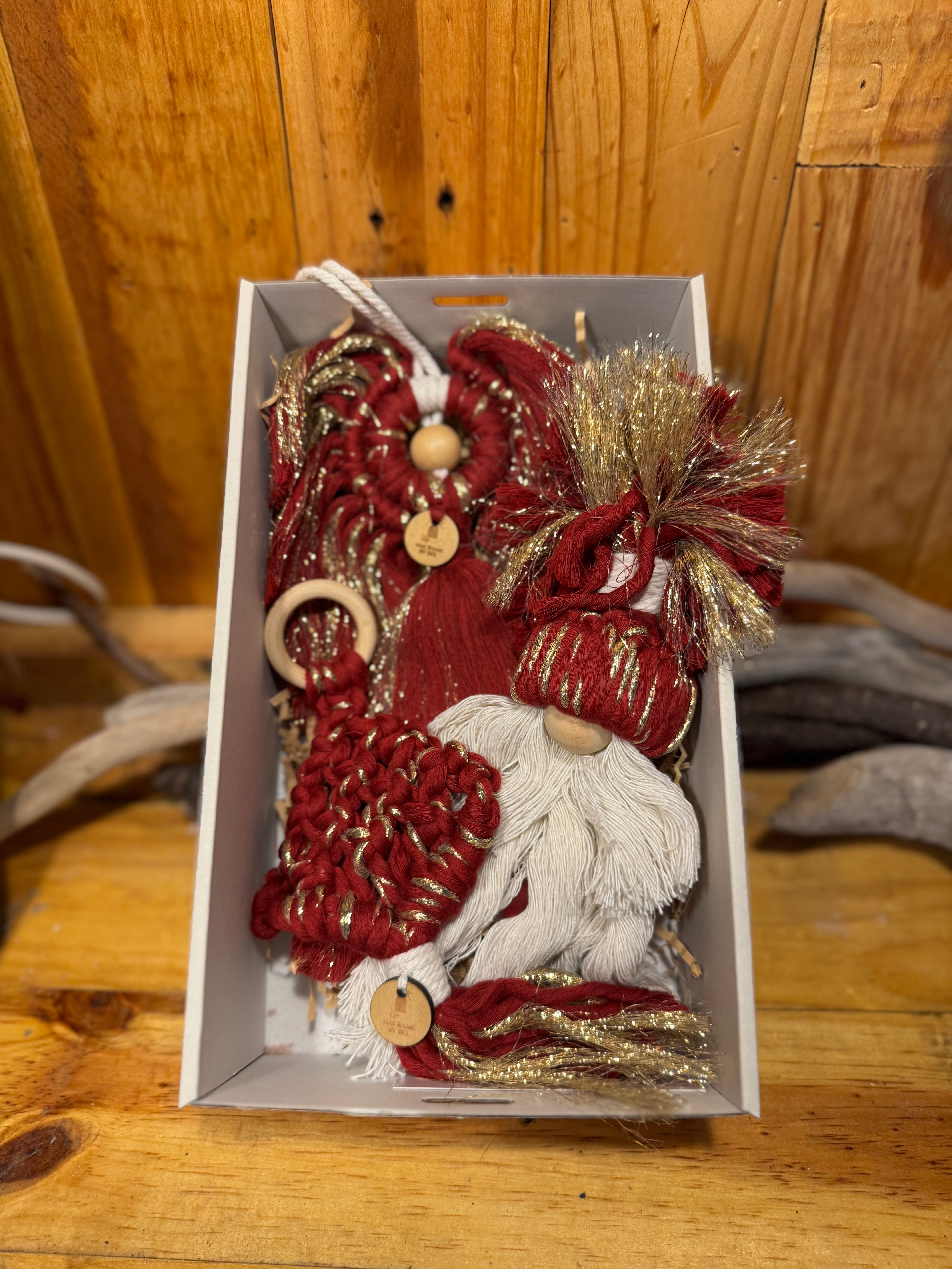 Macrame Xmas Decor Box Set (Red and Gold angel, tree, santa)