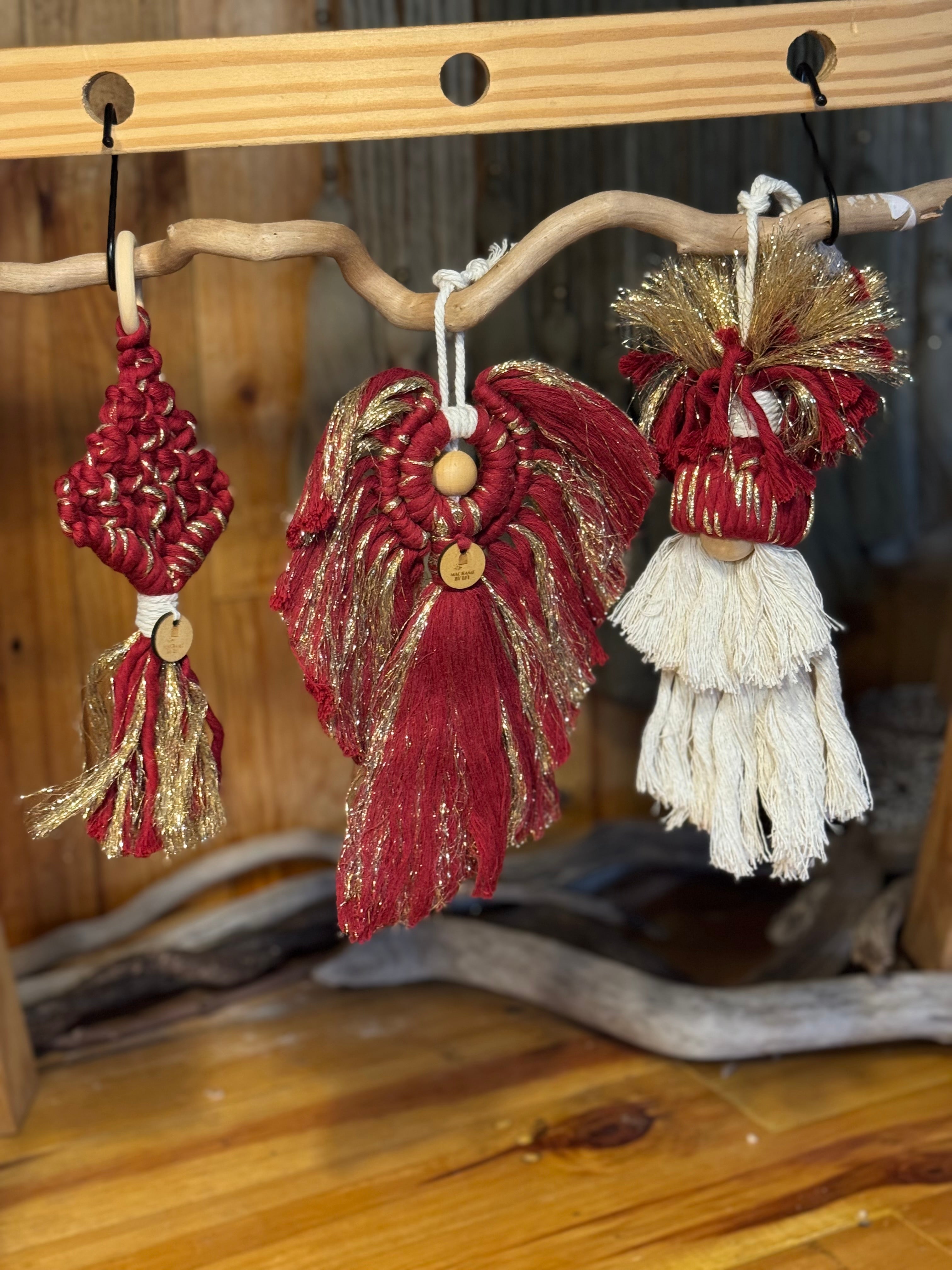 Macrame Xmas Decor Box Set (Red and Gold angel, tree, santa)