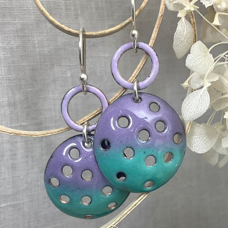 Holy Moley. Purple and green handmade enamel earrings