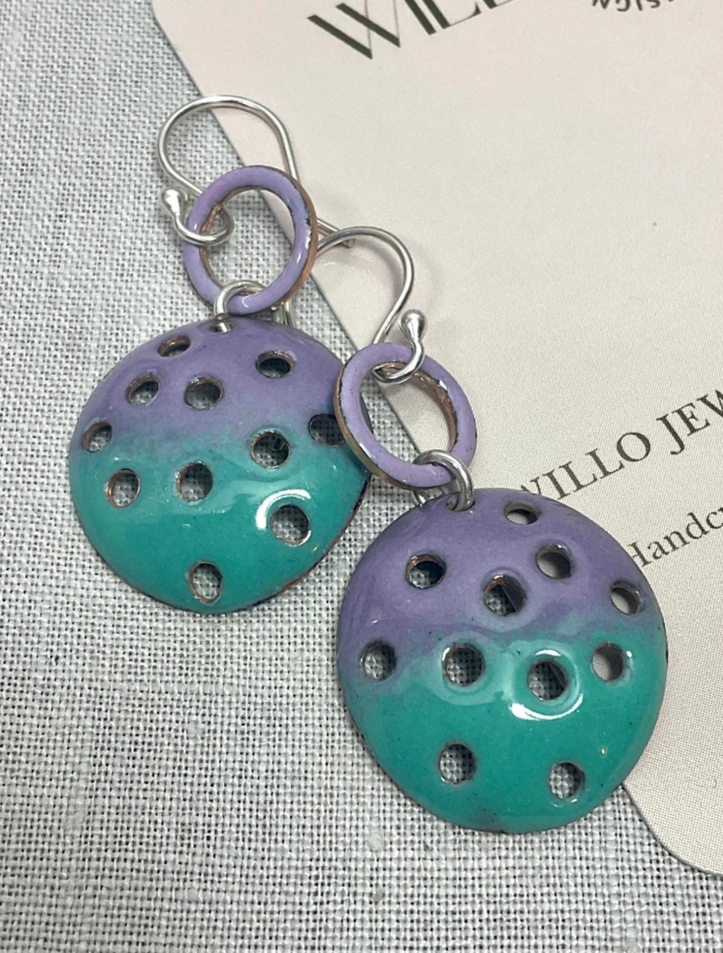 Holy Moley. Purple and green handmade enamel earrings