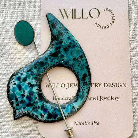 Bird brooch. Teal. Enamel. Handmade
