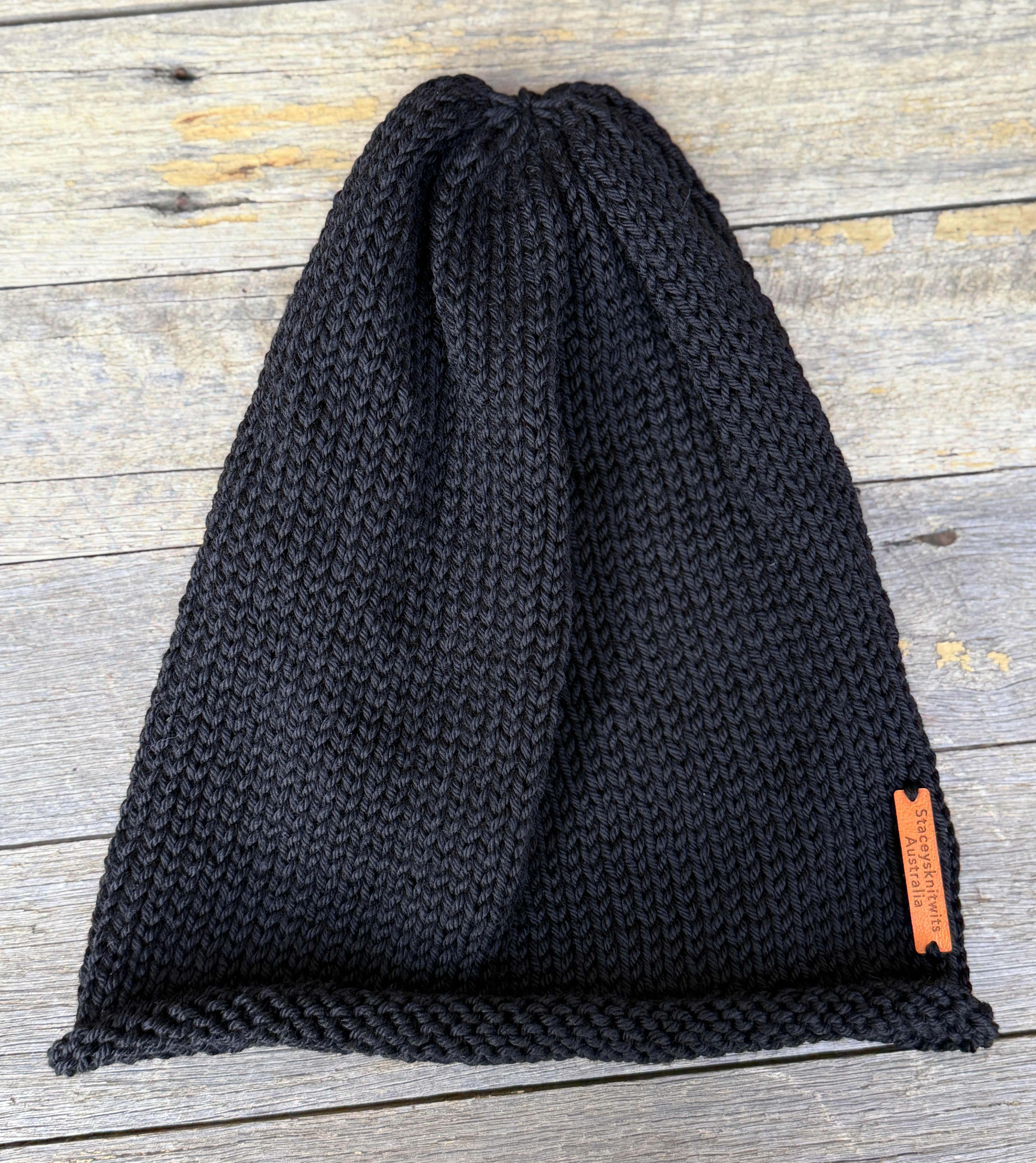 Hand Knitted Black Slouchy Beanie – Merino Wool Hat