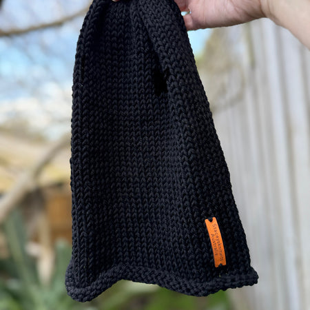 Hand Knitted Black Slouchy Beanie – Merino Wool Hat