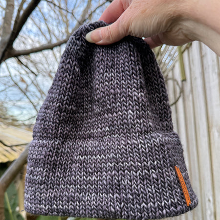 Hand-Knitted Grey Merino Wool Beanie – Double Brim Extra Warm Unisex Winter Hat