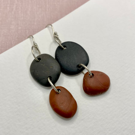 Black and Red Beach Pebble Earrings