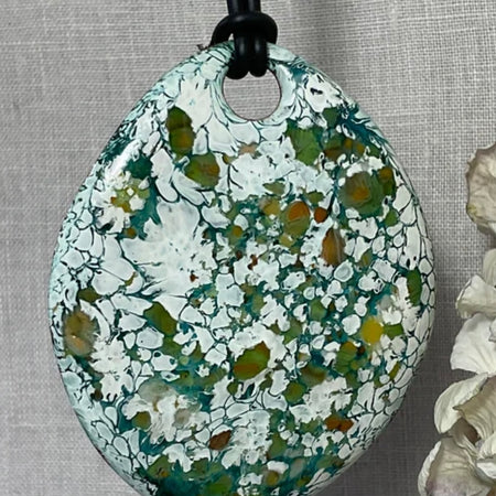 Green abstract pendant. Handmade. Enamel
