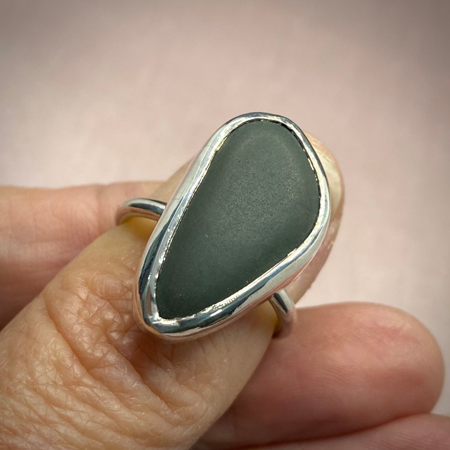 Grey-Green Beach Pebble Ring