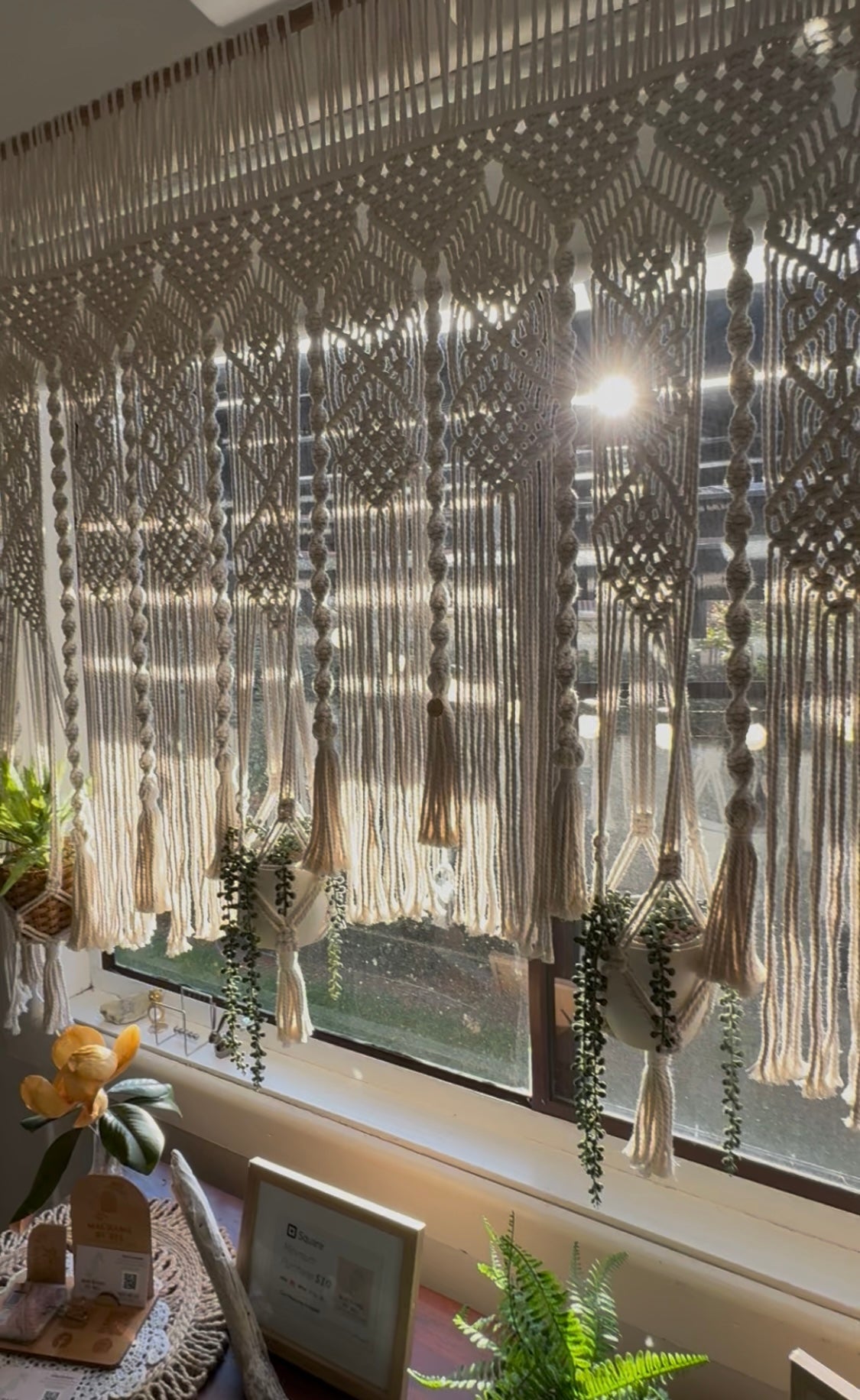"Annie" Macrame Curtain with pot holders