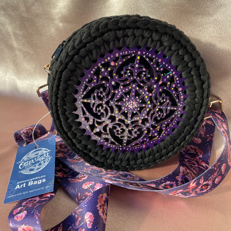 LED lights Crossbody bag | Handmade crochet bag with painting artwork