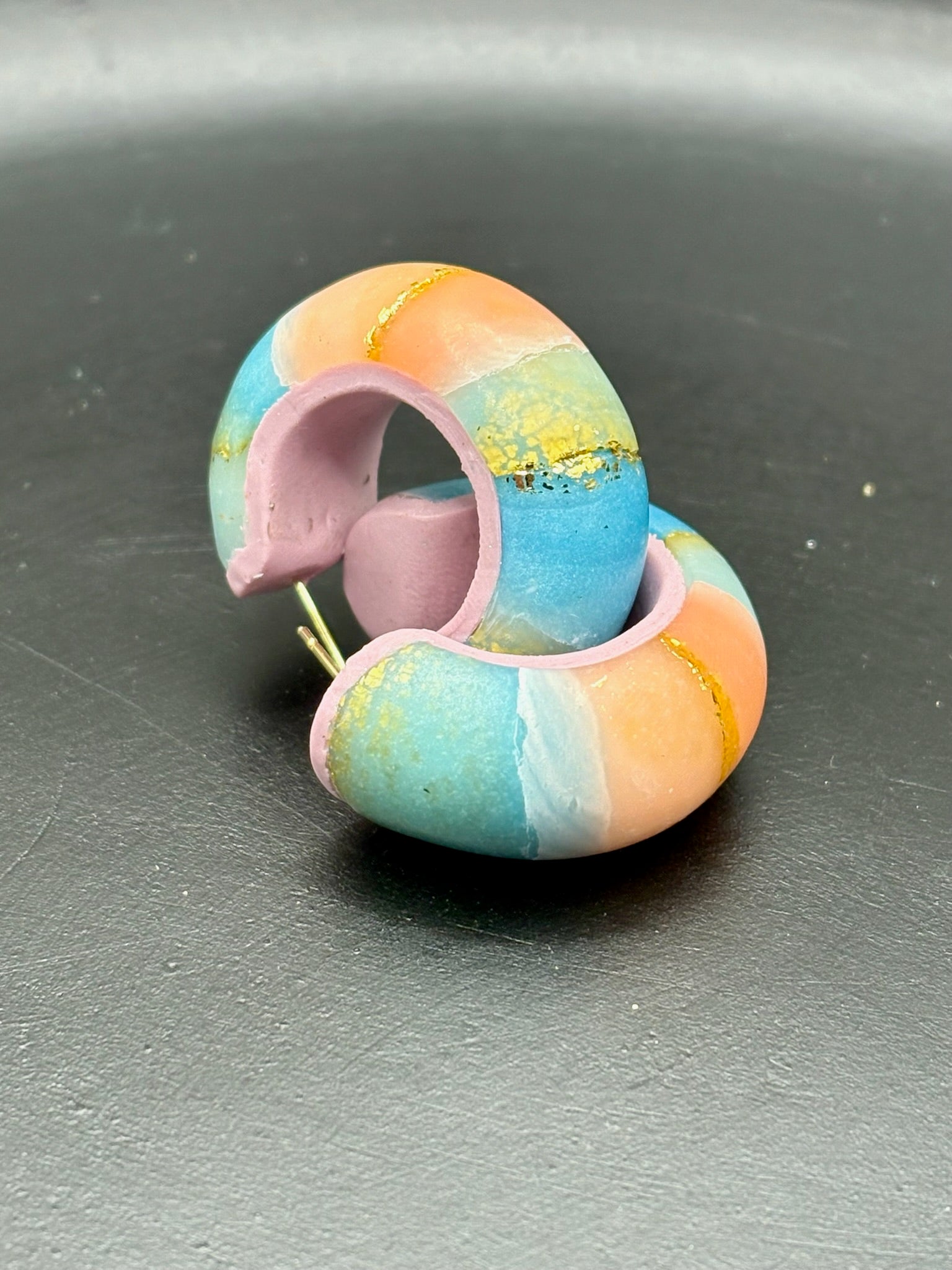 Peach and aqua hoop earrings