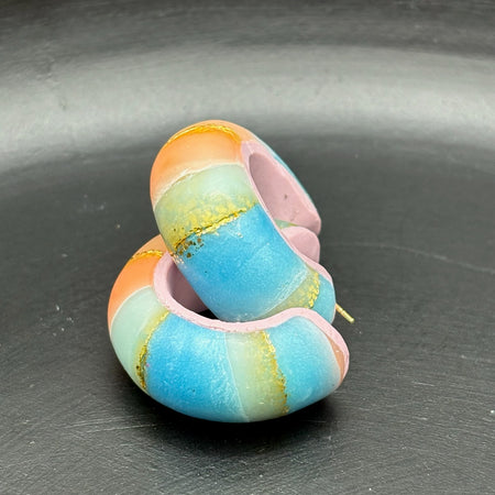 Peach and aqua hoop earrings