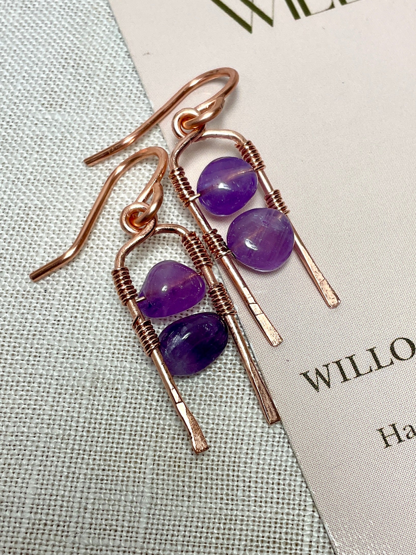 Amethyst and copper earrings. Handmade