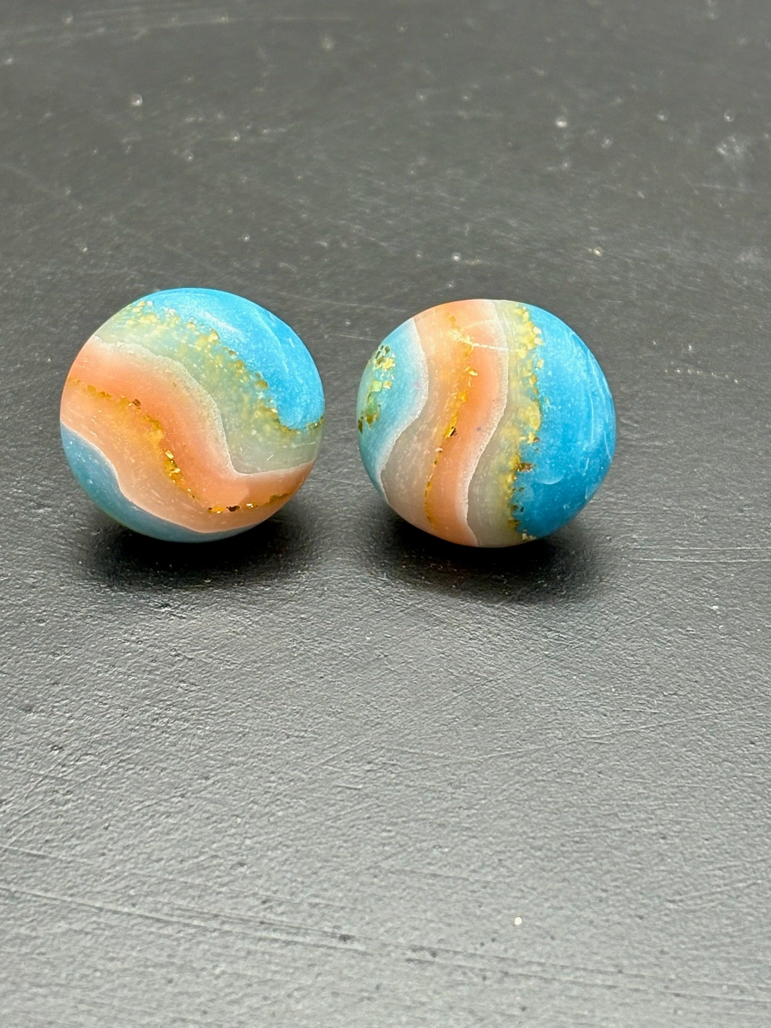 Peach and Aqua Stud Earrings