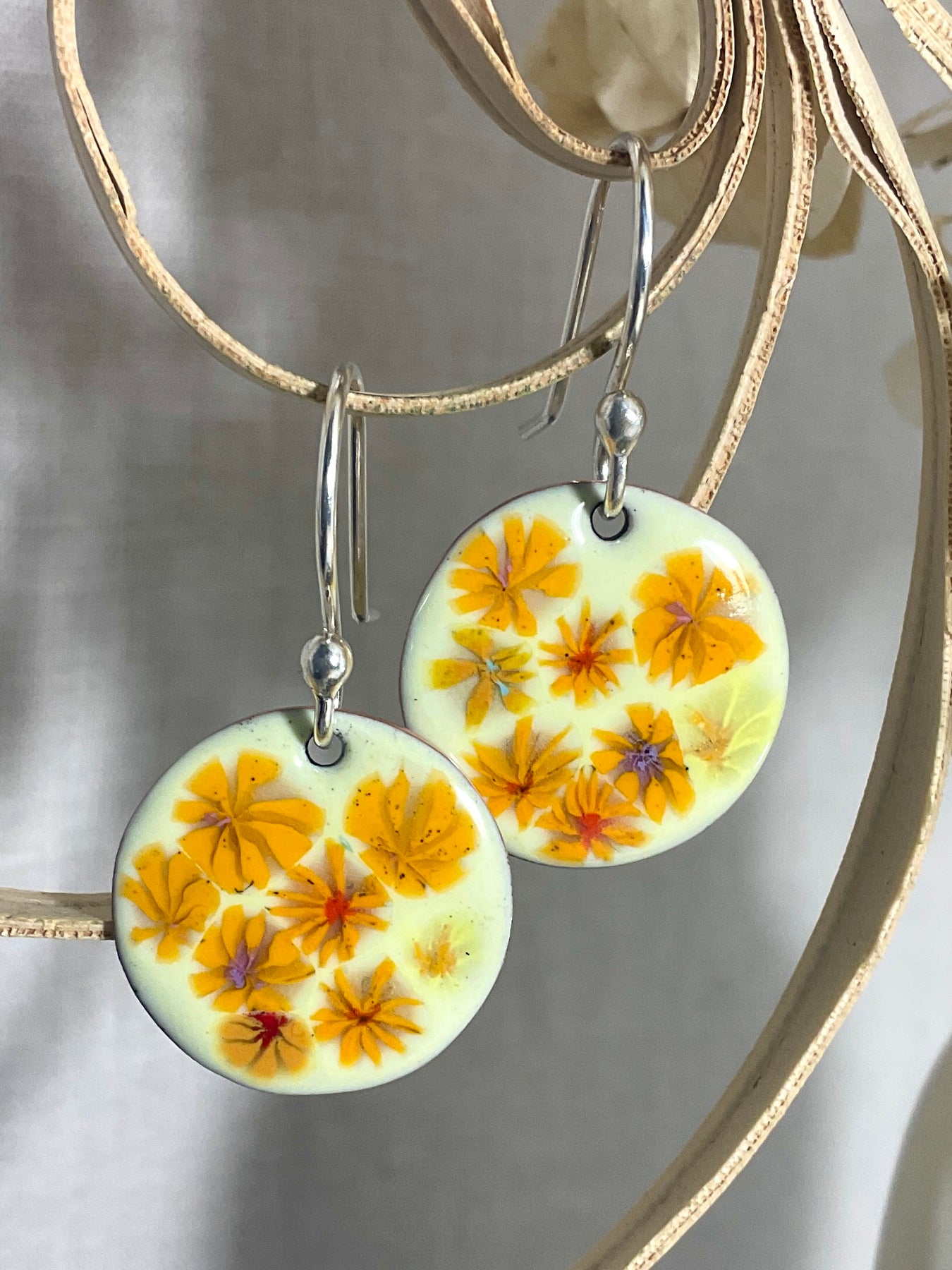 Yellow Millefiori flower earrings. Handmade.