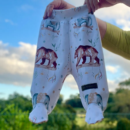 Bears and Elephants - Handmade Long Baby Pants by Dumbleton Duds | Sizes 000, 00, 0