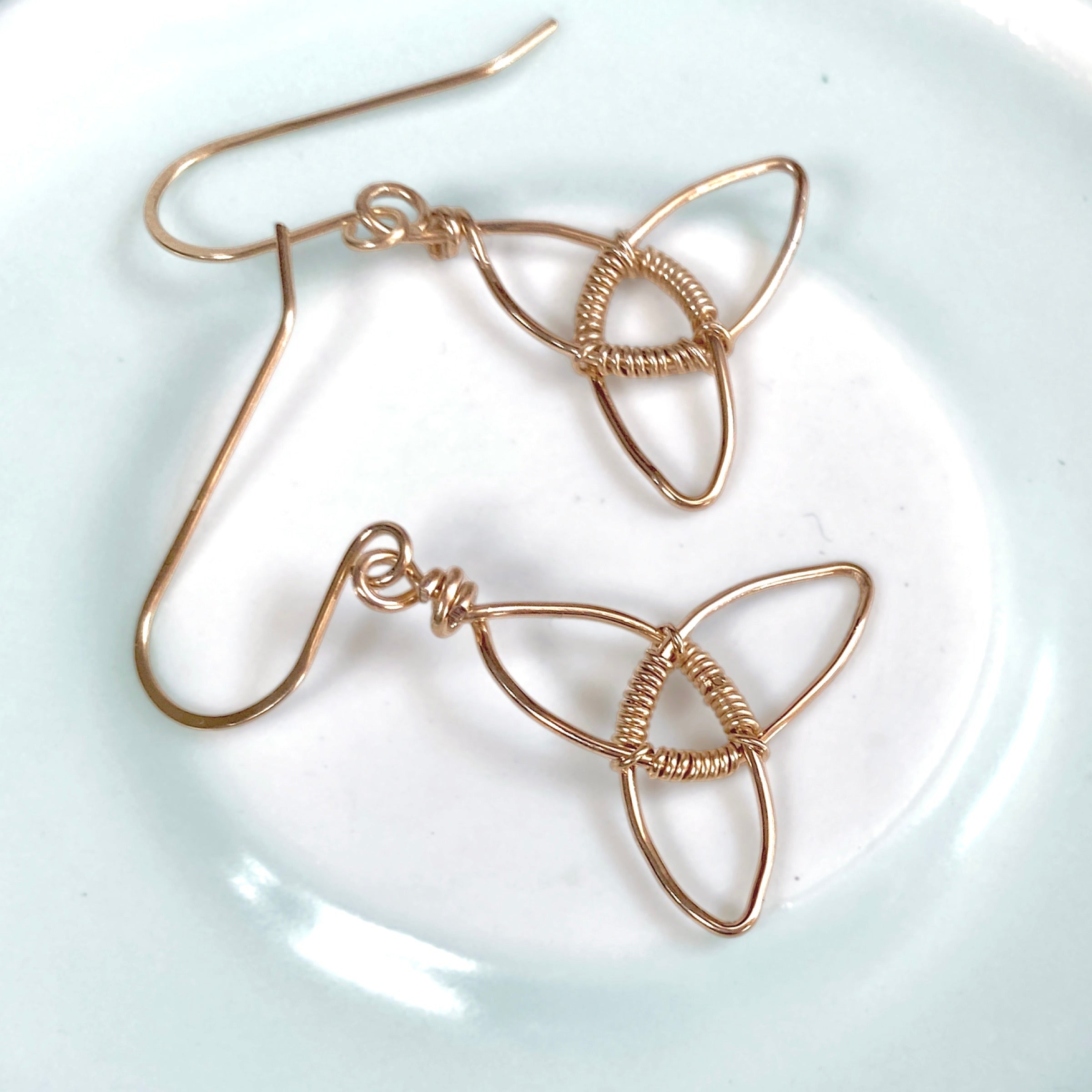 Gold triquetra dangle earrings | 14k gold-filled | Celtic-inspired jewellery