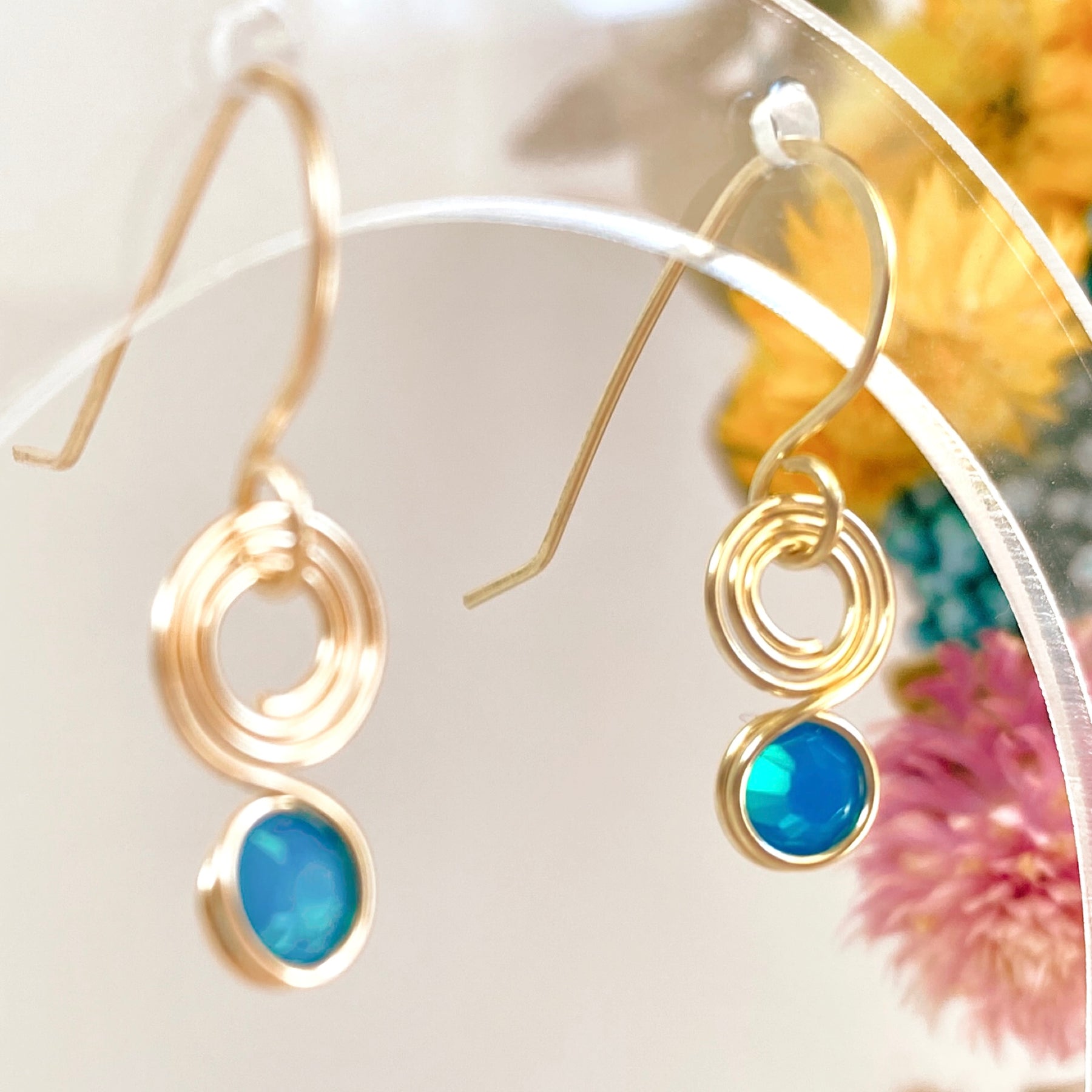 Opalescent blue crystal dangle earrings | 14k gold-filled | October birthstone gift