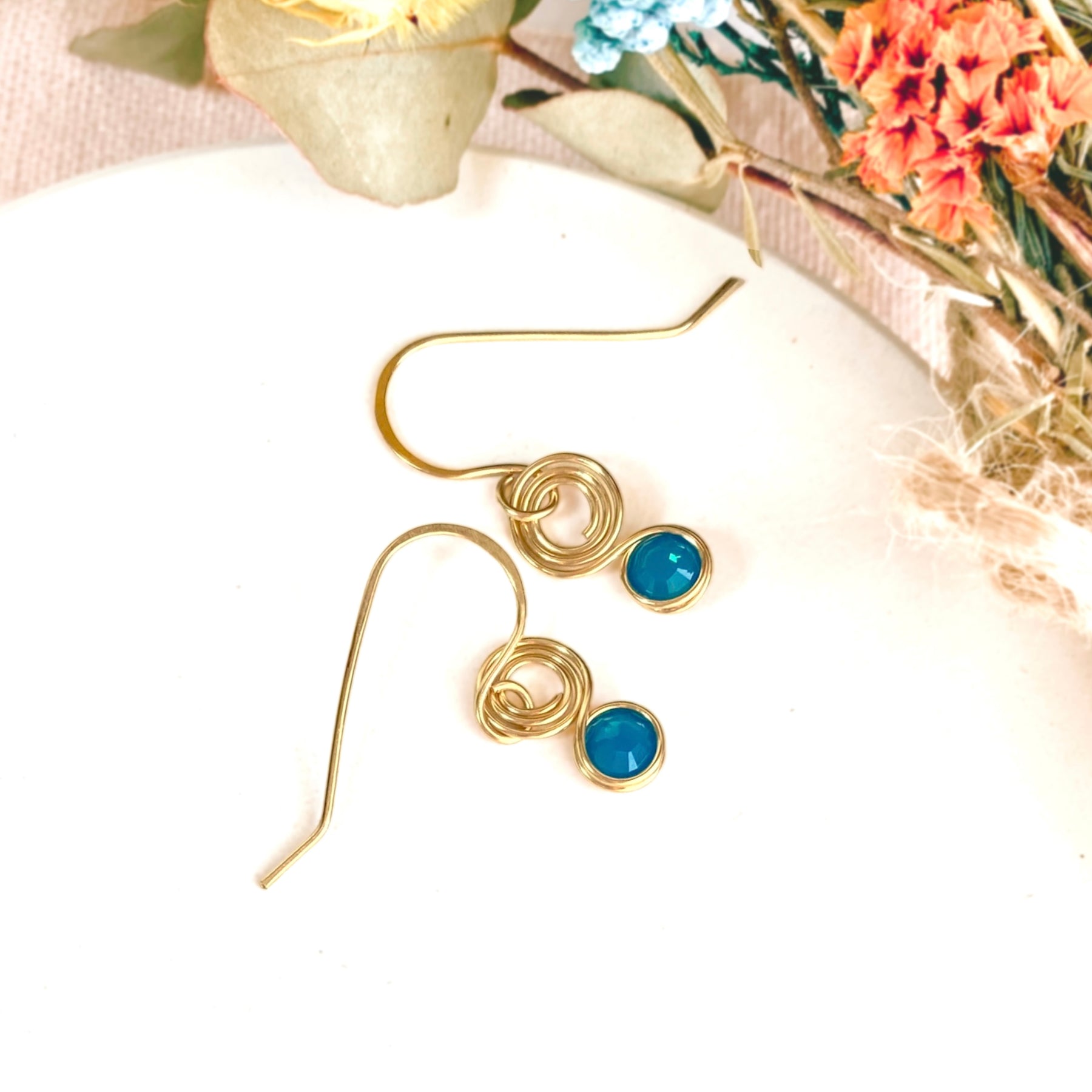 Opalescent blue crystal dangle earrings | 14k gold-filled | October birthstone gift