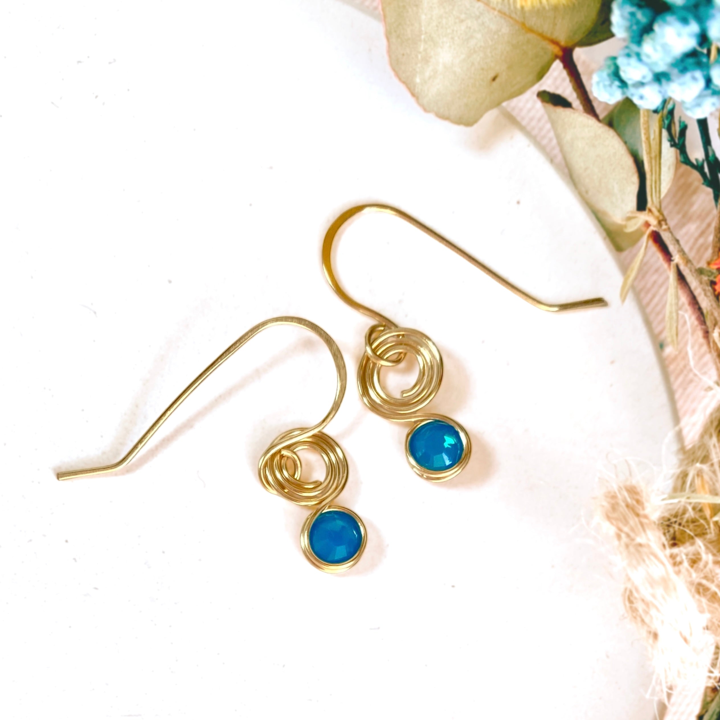 Opalescent blue crystal dangle earrings | 14k gold-filled | October birthstone gift