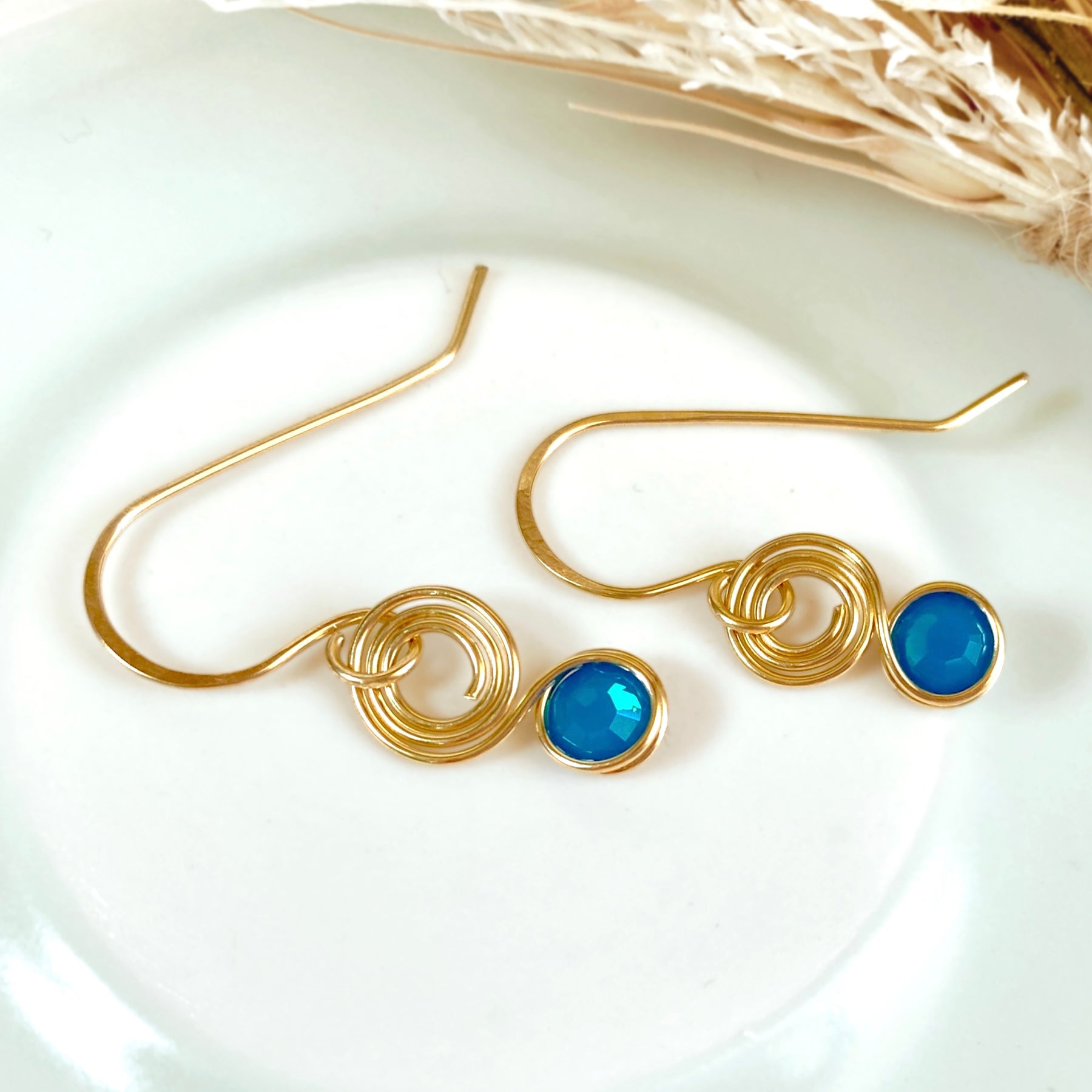 Opalescent blue crystal dangle earrings | 14k gold-filled | October birthstone gift