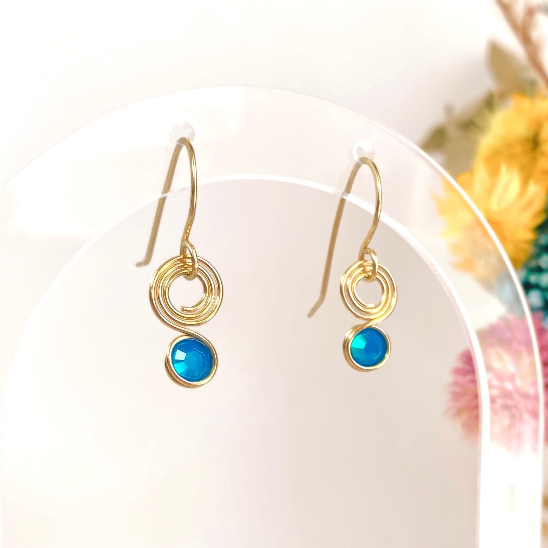 Opalescent blue crystal dangle earrings | 14k gold-filled | October birthstone gift