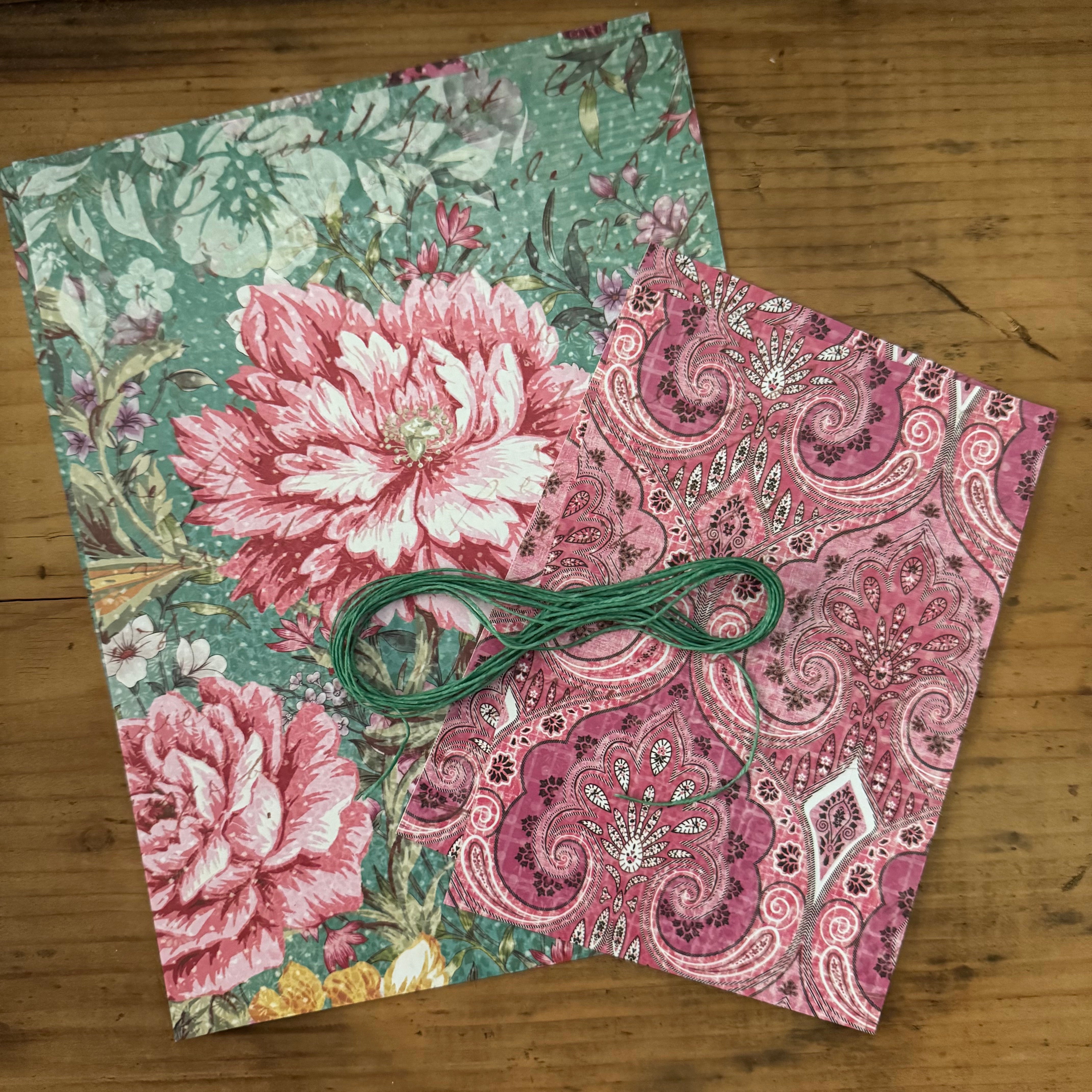 Kit - A6 Coptic Stitch Journal Green/pink