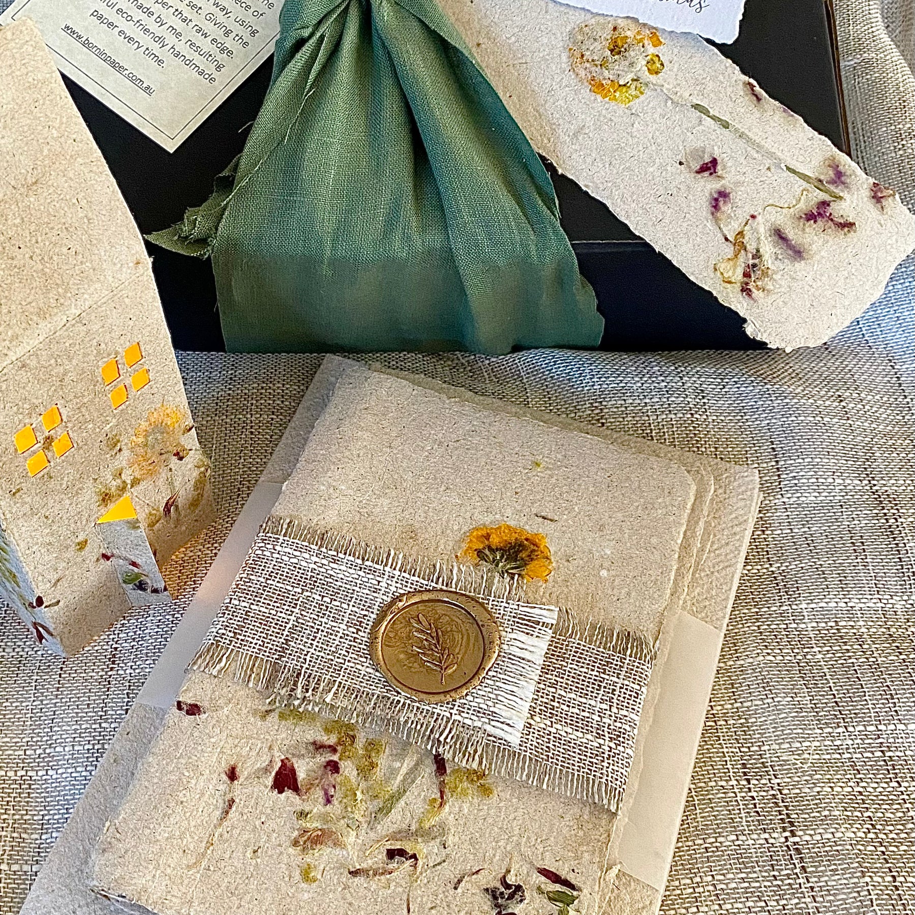 Stationery Gift box, cotton paper set with a floral covered notebook. Plus - Personalise your bookmark!