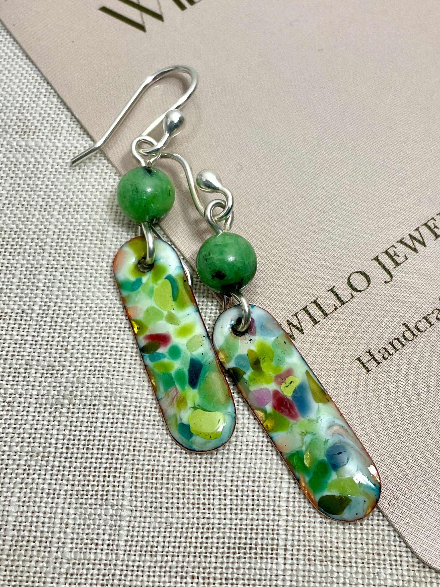 Green bliss. Enamel earrings. Handmade