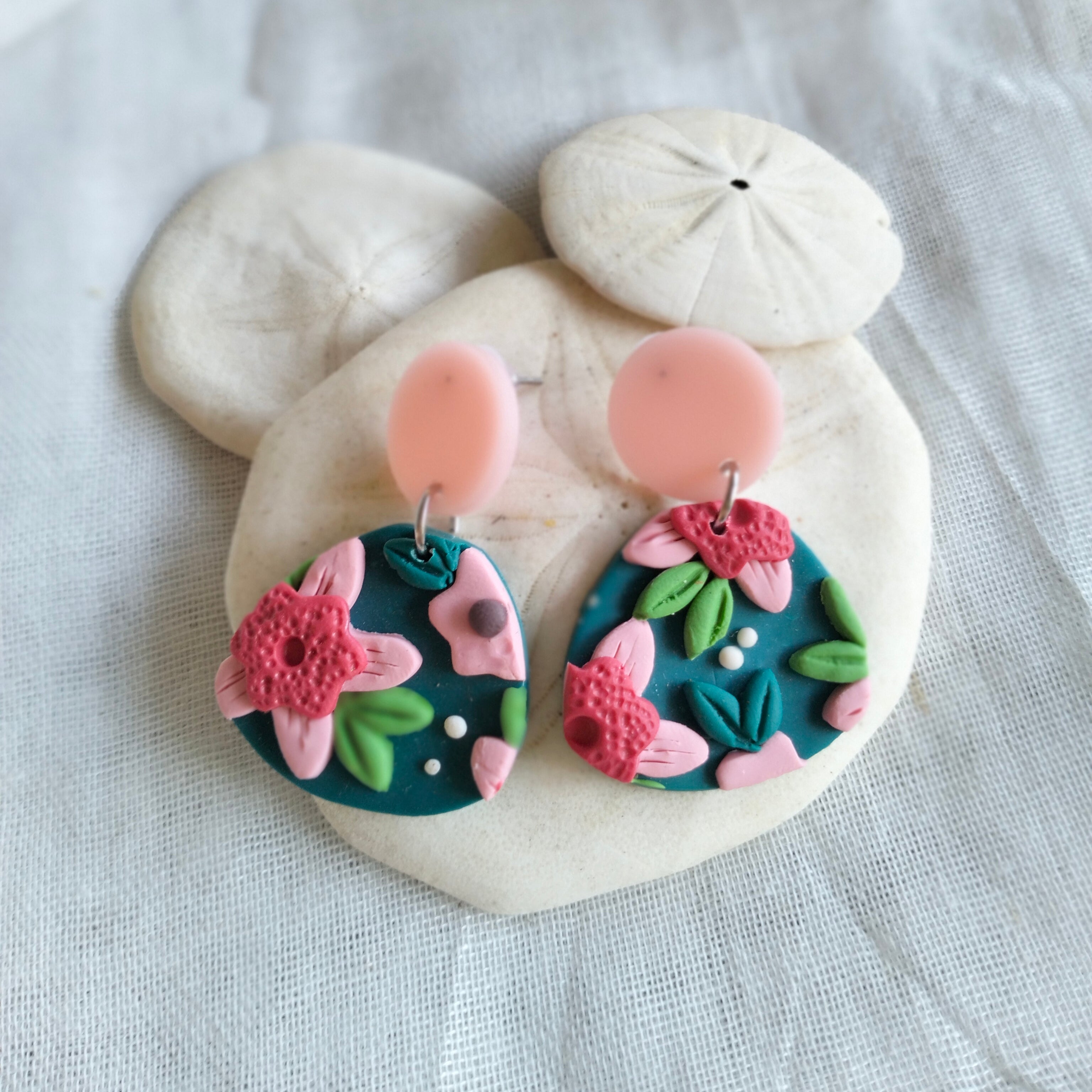Earrings - Deep Aqua & Powderpuff - Artful Dangles