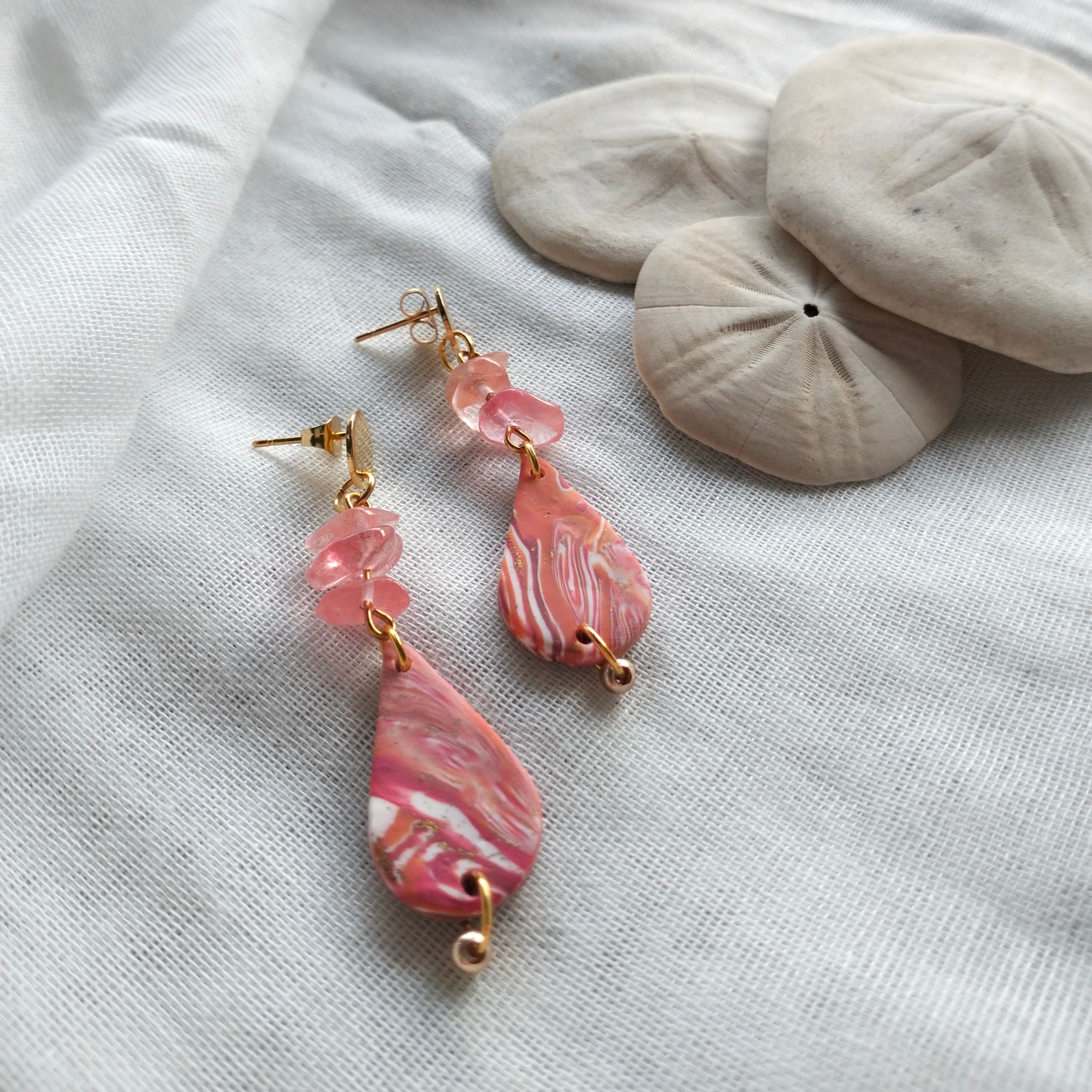 Earrings - Sunrise Tear Drop and Cherry Quartz - Artful Dangles