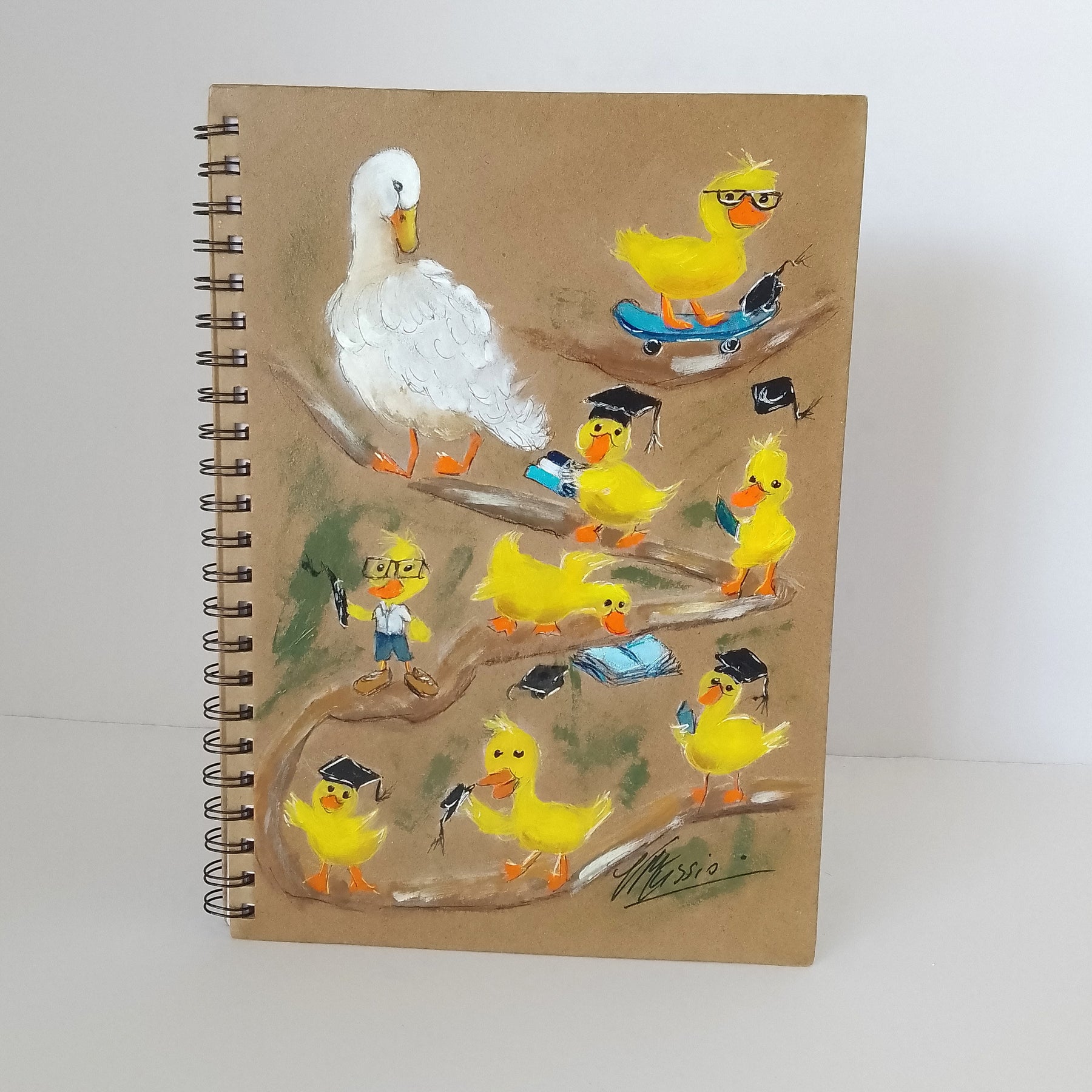 Teacher Gift - Handpainted Mother Duck Notebook - Size A4 lined pages