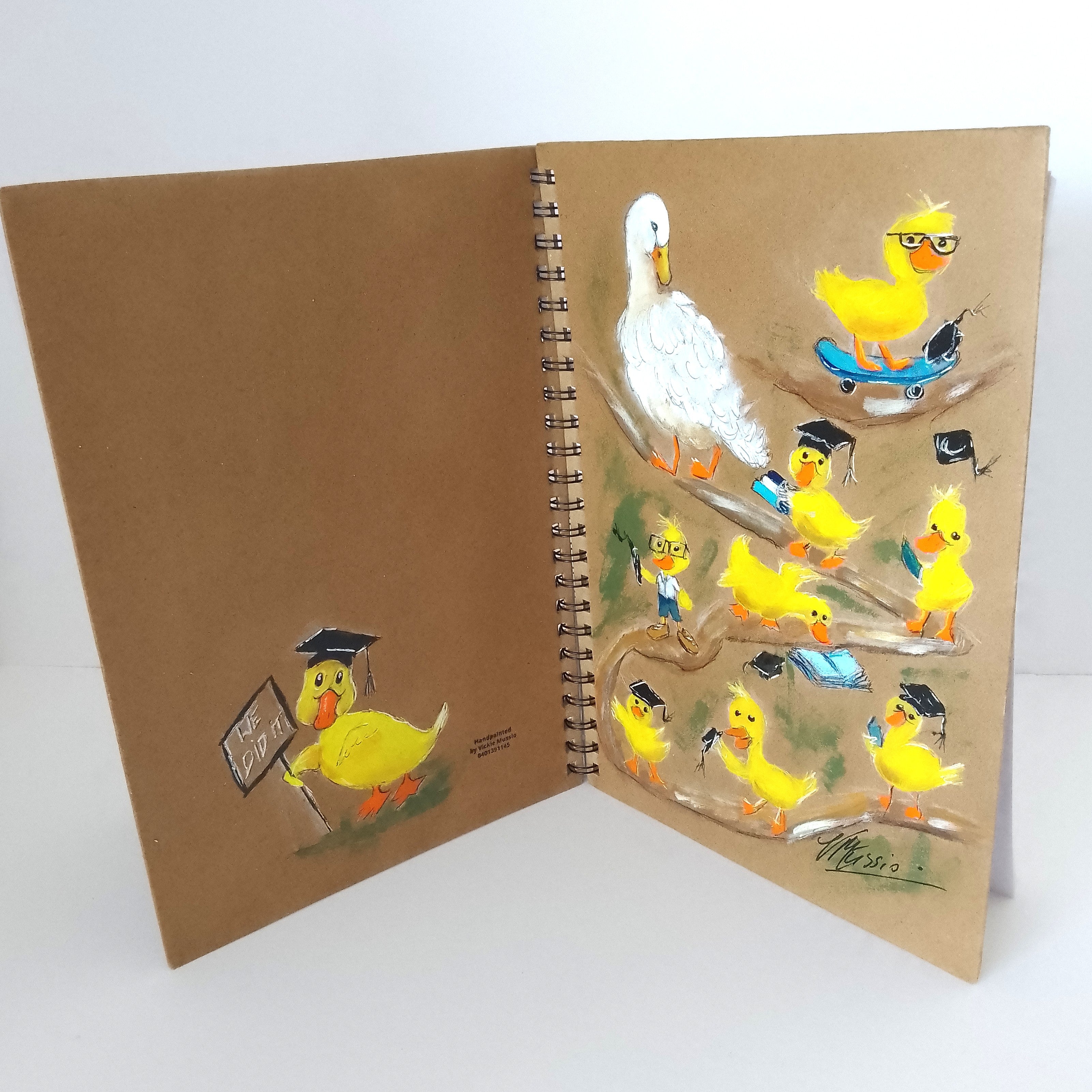 Teacher Gift - Handpainted Mother Duck Notebook - Size A4 lined pages